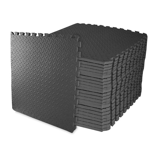 BalanceFrom Puzzle Exercise Gym Flooring Mat, 3/4" Thick EVA Interlocking Foam Tiles Workout Mat for Home Gym, 96 Square Feet, Graphite