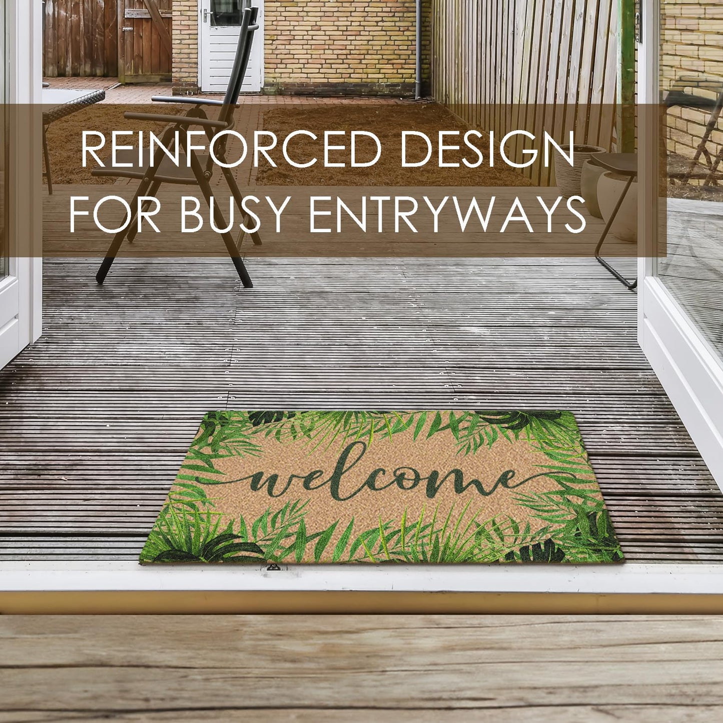BitKAM Tropical Green Botanical Coco Coir Doormat Door Welcome Mat for Home Entrance Front Door, Summer Fern Monstera Leaf Welcome Floor Mats for Outdoor Outside Entryway 30x17 Inch