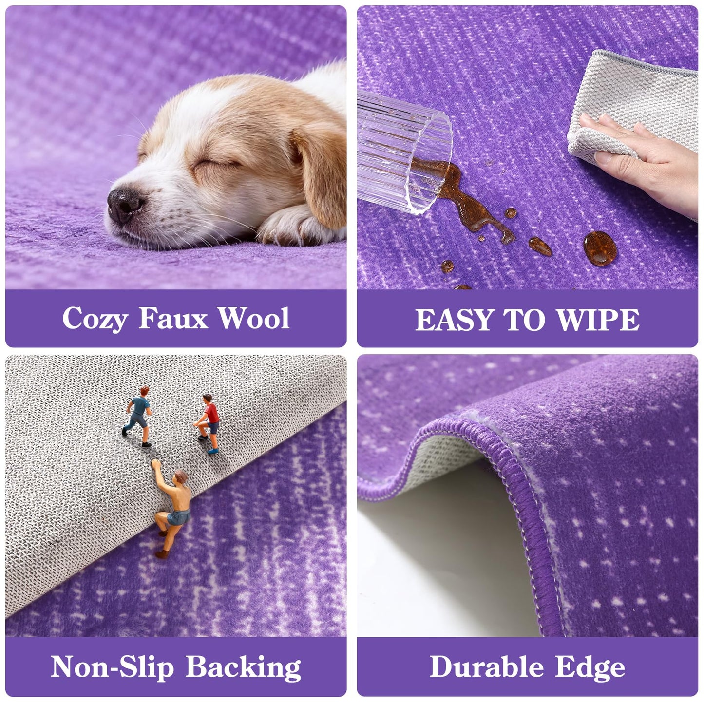 Wonnitar Modern Ombre Washable Rugs 5x7 for Bedroom, Non-Slip Purple Large Living Room Area Rug, Non-Shedding Abstract Low Pile Nursery Rug Soft Floor Carpet for Bedside Dorm (Purple, 5'x7')
