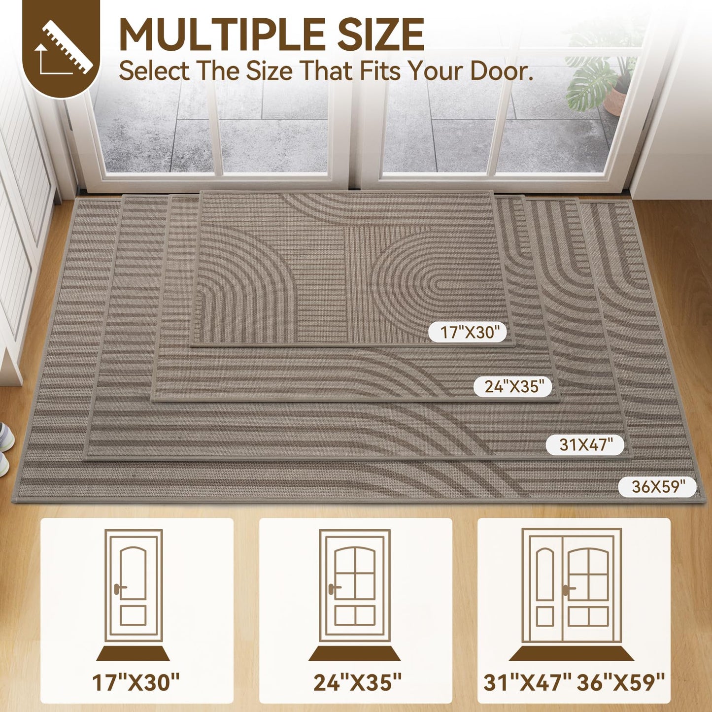QiCaiJia Front Door Mat 17''x30'', Absorbent Dirt Resist Washable Non Slip Low-Profile Indoor Doormat, Easy Clean Welcome Entryway Door Mats, Brown