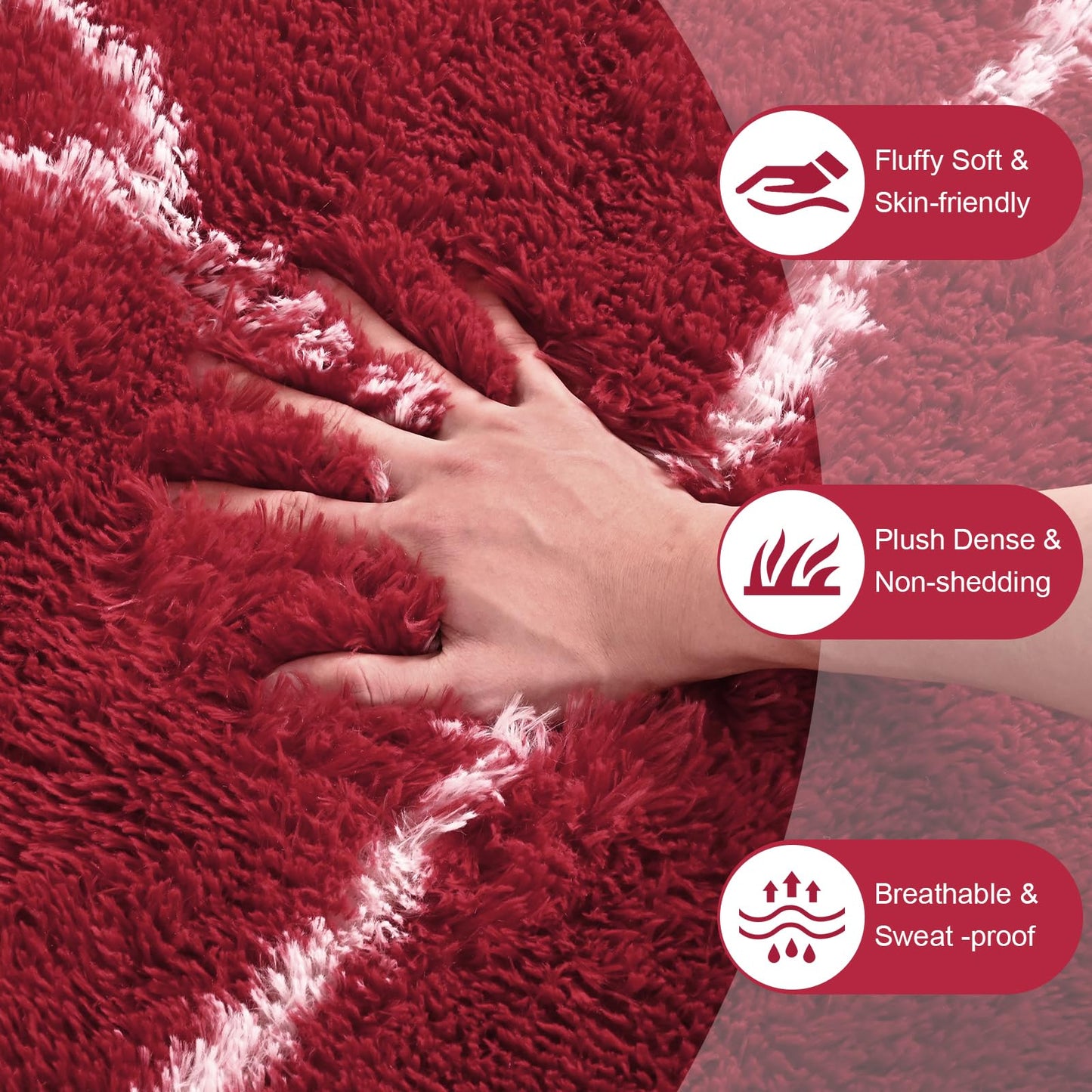 FALARK Fluffy Area Rugs for Living Room Bedroom, Modern Geometric 4x6 Feet Red White Rug, Soft Plush Shaggy Fuzzy Floor Bedside Carpet for Nursery Kids Girls Boys Teen Dorm Home Office Decor