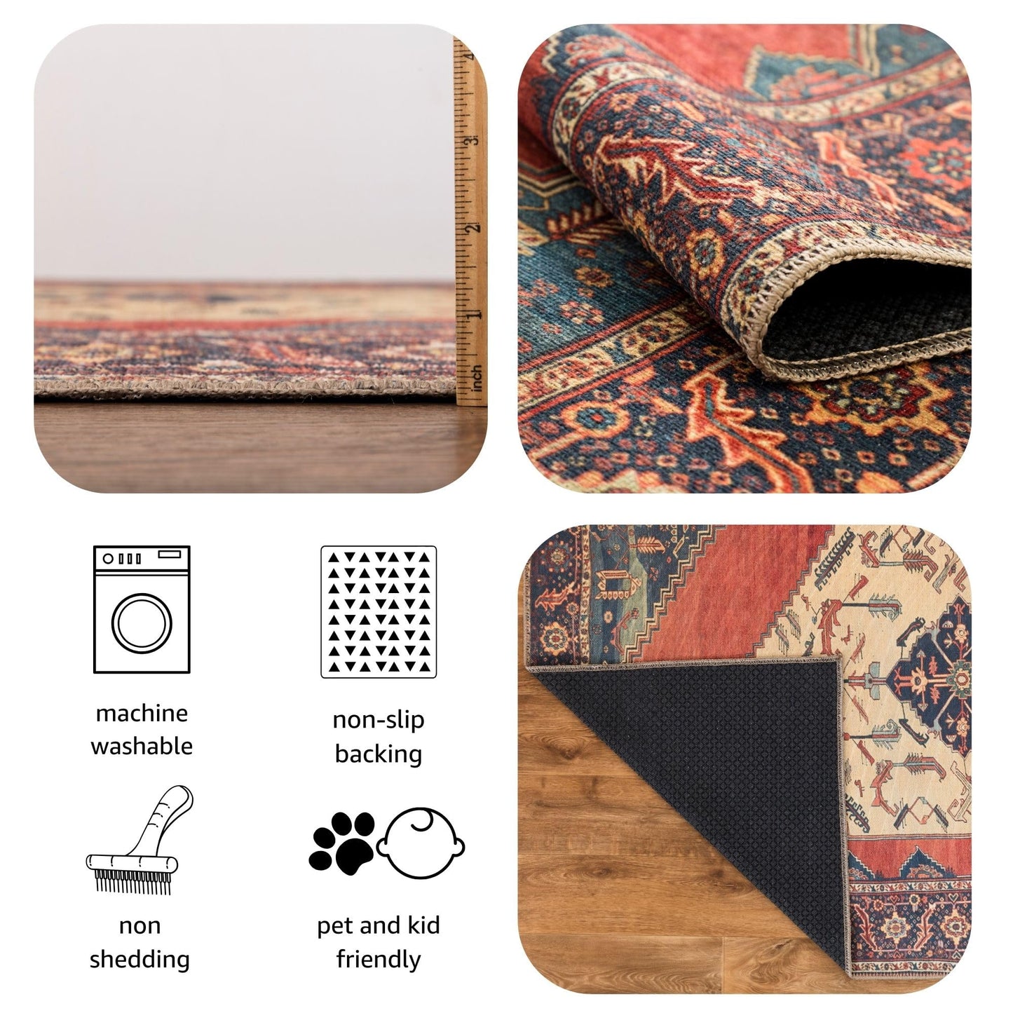 Keen Home Design 30"x84" Rug - Machine Washable Runner Rug with Non-Slip Backing, Ideal for Hallway, Entryway, Kitchen, Laundry Room - Vintage, Easy Clean, Durable, Low Pile Rug - (2'6" x 7')