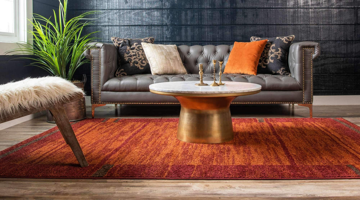 Unique Loom Autumn Collection Modern Contemporary Casual Abstract Area Rug (Terracotta/ Burgundy Border, 5 x 8 ft Rectangular)