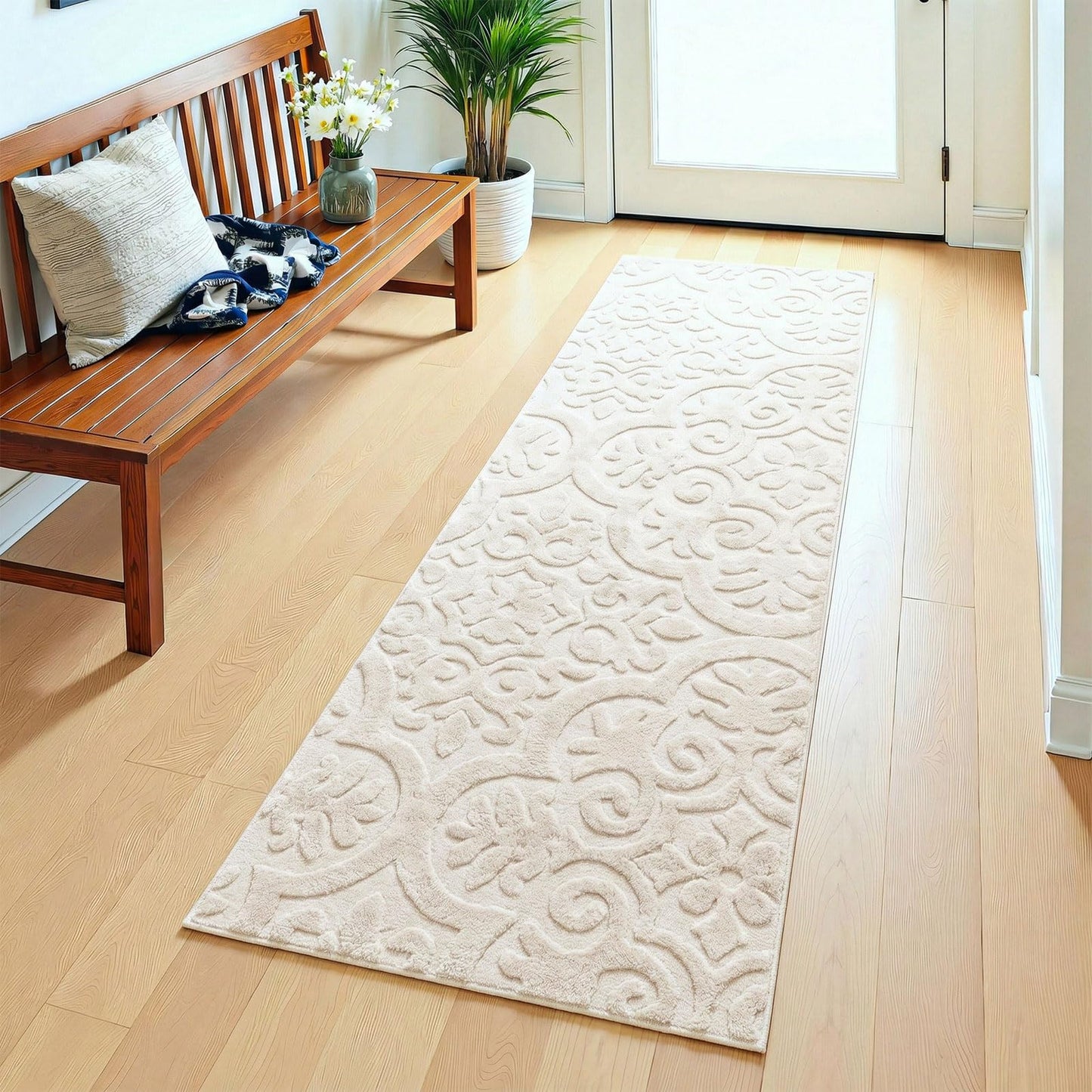 U'Artlines 2x6ft Hallway Runner Rug, Non Slip Washable Kitchen Rugs, Neutral Beige Modern High-Low Pile Rug Soft Cozy Floor Carpet Runners for Hallways Entryway Laundry Room Kitchen Bathroom