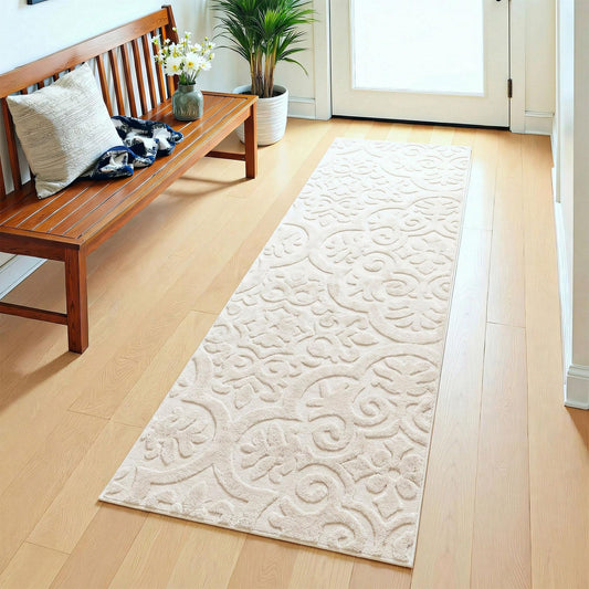 U'Artlines 2x6ft Hallway Runner Rug, Non Slip Washable Kitchen Rugs, Neutral Beige Modern High-Low Pile Rug Soft Cozy Floor Carpet Runners for Hallways Entryway Laundry Room Kitchen Bathroom