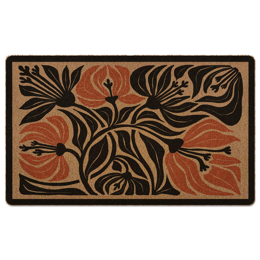 XLDLIOO Boho Door Mat, Floral Doormat, Boho Abstract Black Flower Welcome Front Door Mat Indoor Outdoor Entrance, Floral Artificial Coir Doormats Rugs for Porch Patio Entryway Home Room Decor 30x17in