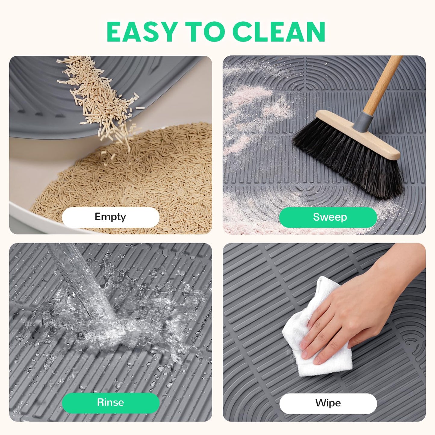 Pawtasy Cat Litter Box Mat,40" x 28" Extra Large Silicone Waterproof Litter Trapping Mat for Scatter Control Soft on Kitty Paws Non-Slip Easy to Clean