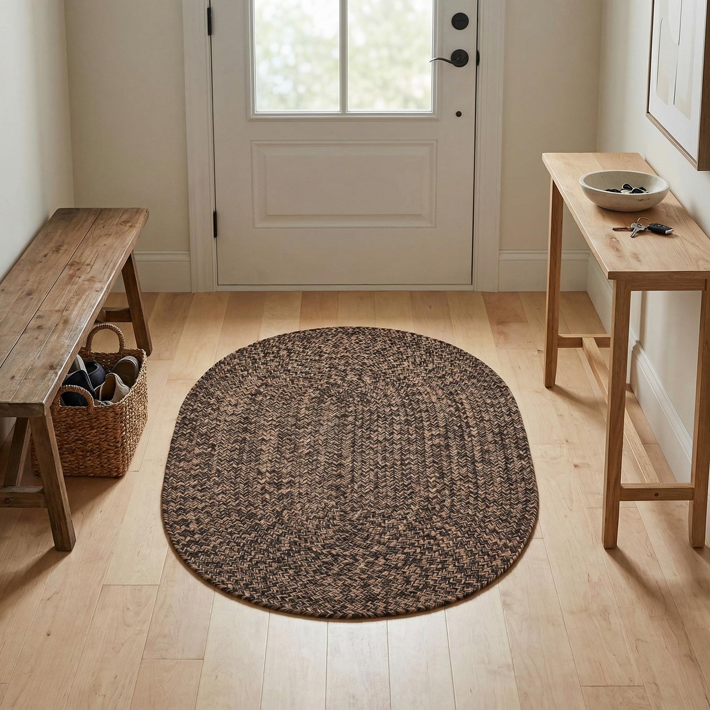Super Area Rugs Black/Gold Braided Rug - Entryway Door Mat - 2x3 ft Indoor Outdoor Farmhouse Kitchen Braided Rug