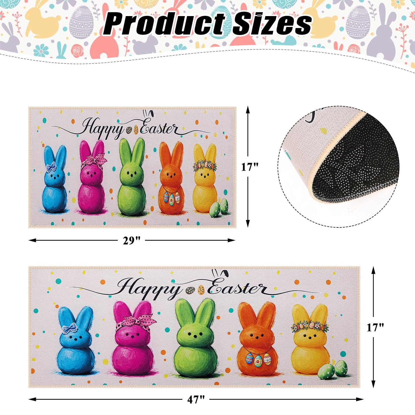 JSVSLTD Easter Kitchen Rugs Set of 2 Kitchen Floor Mat Easter Decor for Home, Non-Slip Kitchen Mats for Spring Gatherings 17"x47"+17"x29"