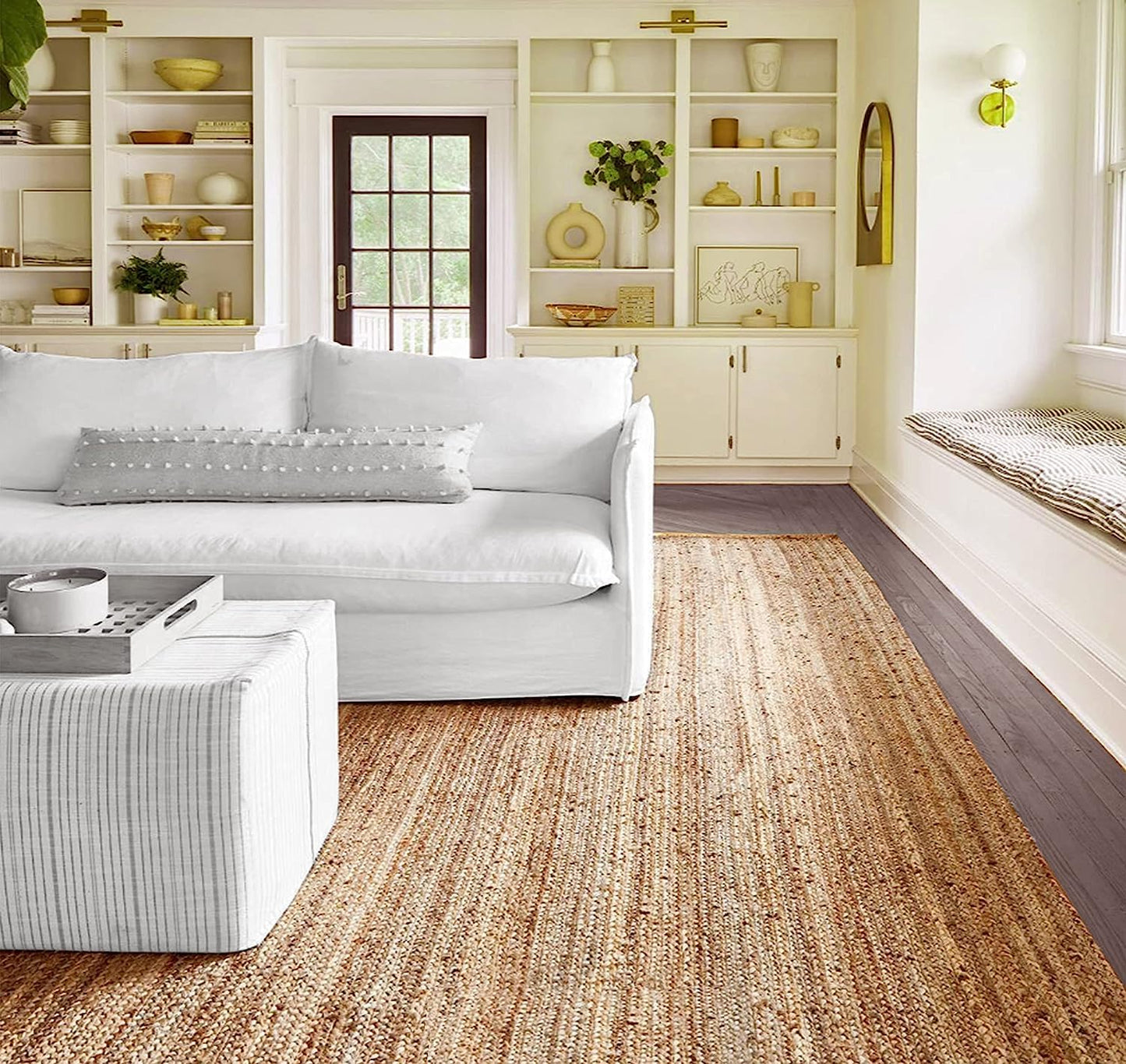 SISOSU Jute Braided Area Rug, Handcrafted Traditional Farmhouse Carpet for Living Room, Bedroom, Dining Room & Entryway, Natural Home Décor, Eco-Friendly, 8 x 10 Feet