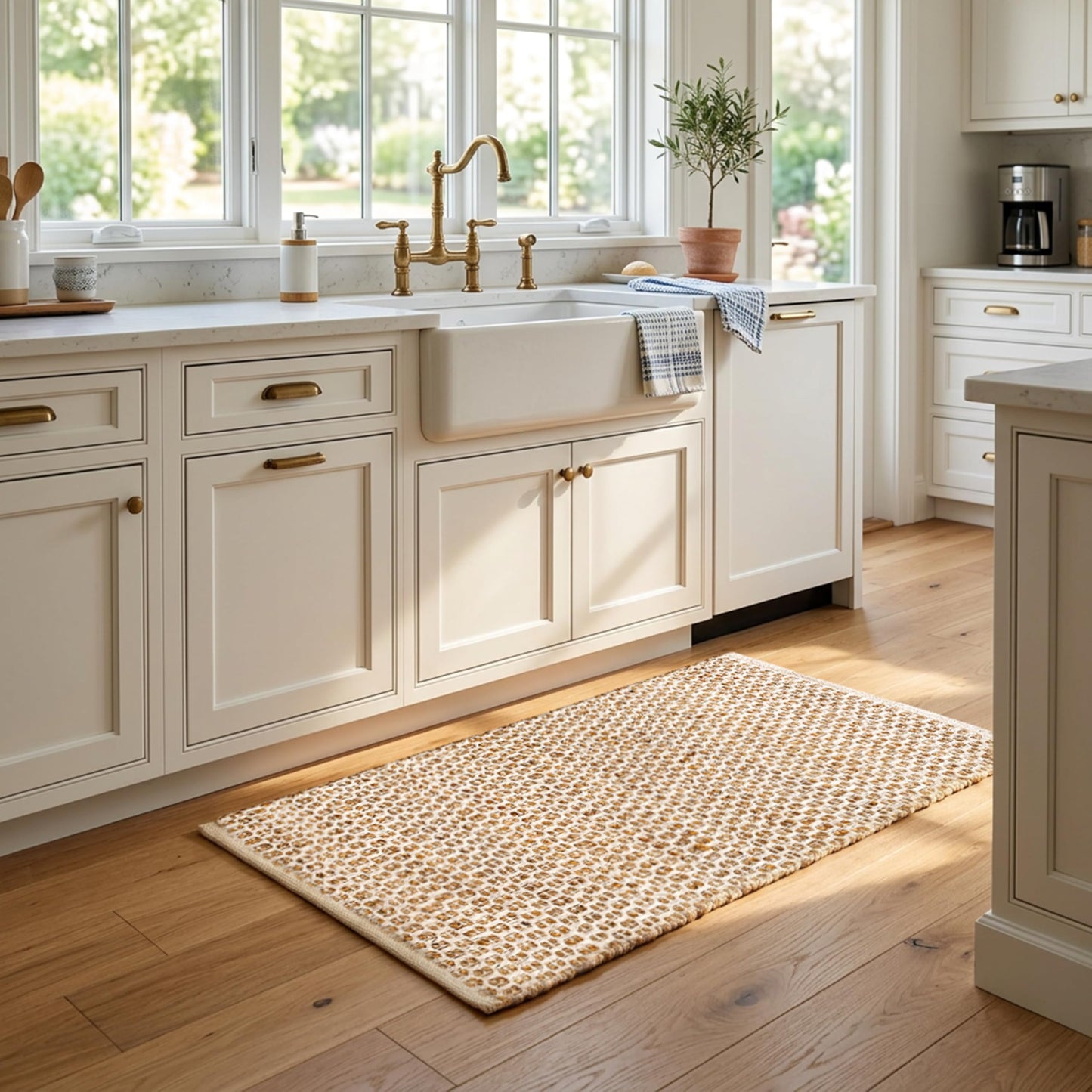 Jute Cotton Hand Woven Rug 2x3 Feet - Natural, Farmhouse Boho Neutral Fiber Floor Rugs Ideal for Entryway, Kitchen, Bedroom, Nursary Room | Beige Reversible Small Area Door Mat for Indoor Outdoor Use