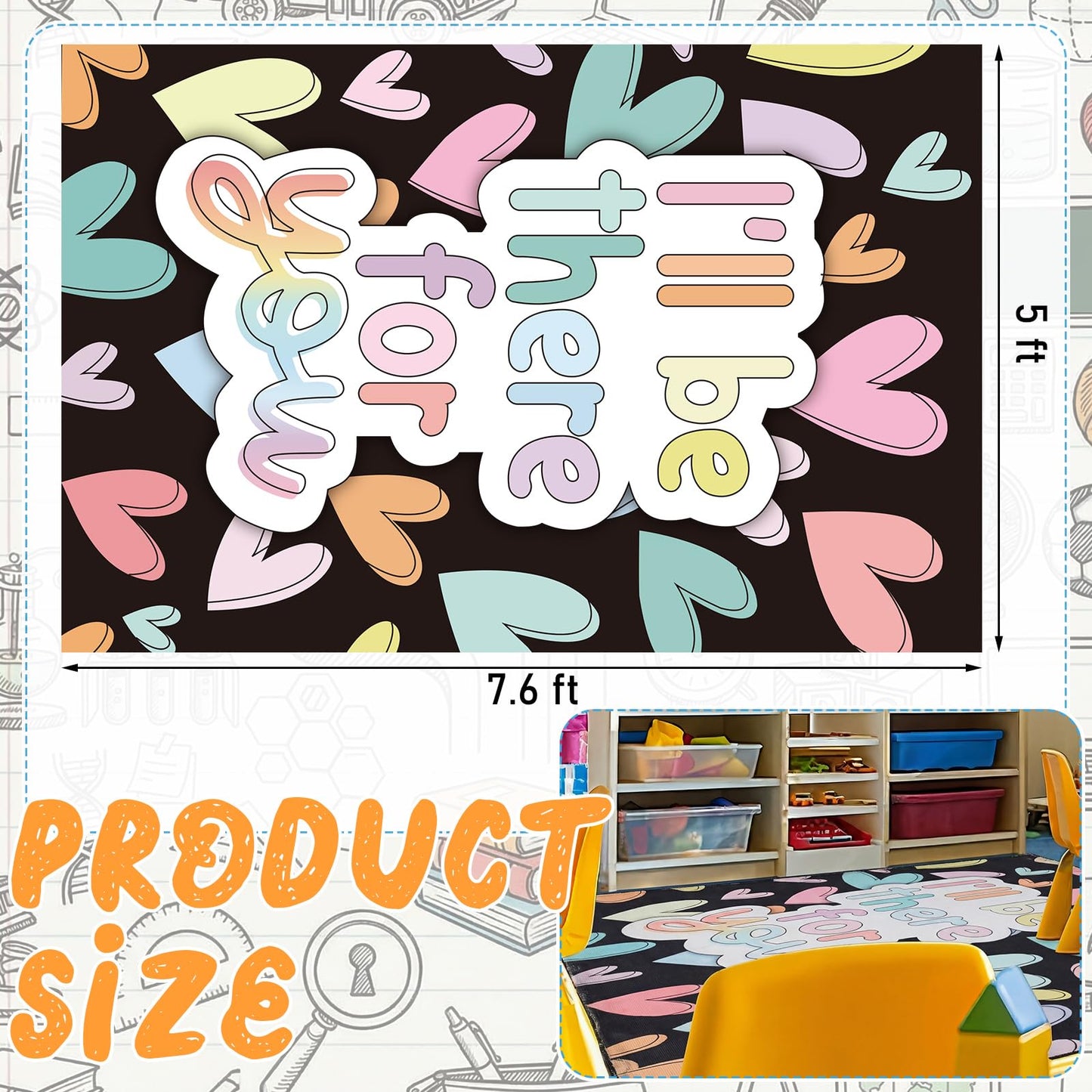 Nuanchu Calming Corner Classroom Rug I'll Be There for You Kids Playroom Rug School Educational Soft Carpets 5 X7 ft Large Washable Classroom Mat with Rubber Backing for Nursery Homeschool Elementary