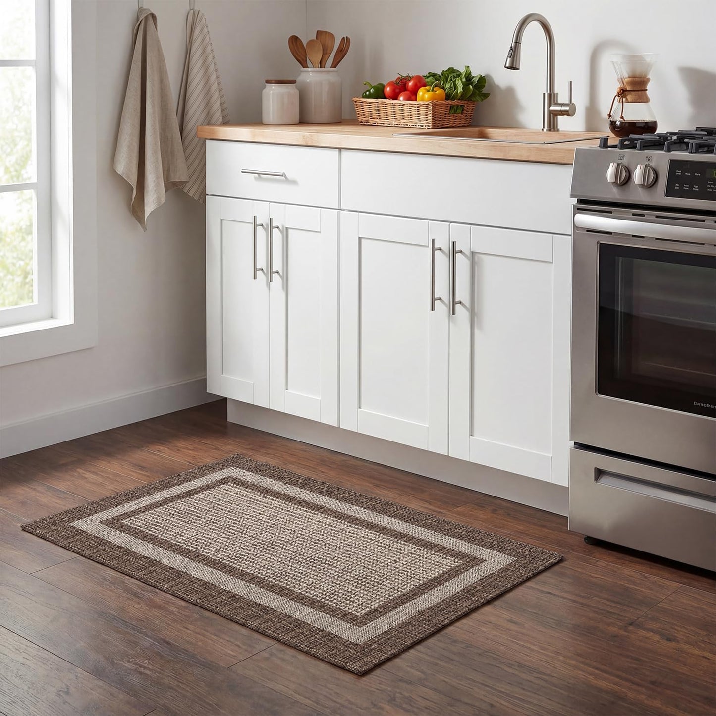 Artoid Mode Brown Rectangle Plaid Washable Doormat, Seasonal Decor Non Slip Low-Profile Absorbent Natural Rubber Back Door Mat 17x29 Inch