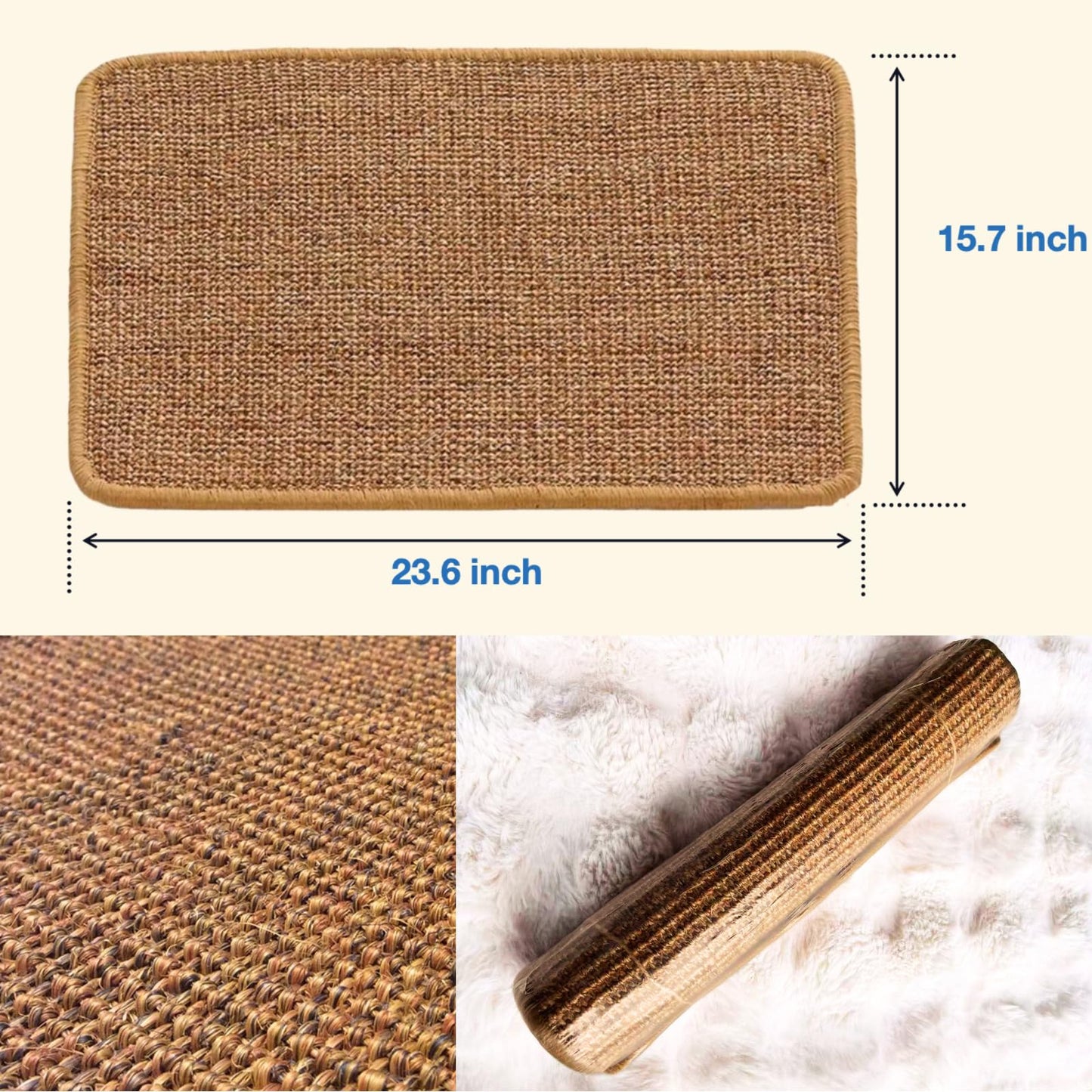 Cat Scratch Pad, Sisal Scratcher Mat Rug, 23.6x15.7in, Furniture Protector