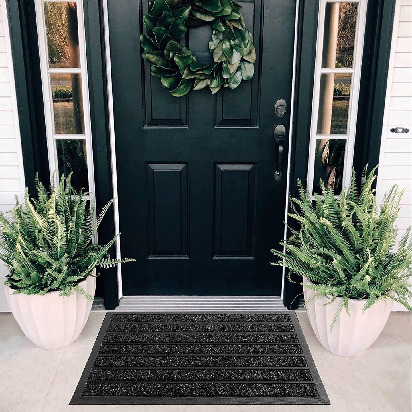 ubdyo Extra Durable Door Mat - Dirt Trapping Outdoor Welcome Mats - Non-Slip Outdoor Indoor Entrance - Low Profile Front Doormat (30" x 17", Bright Black)