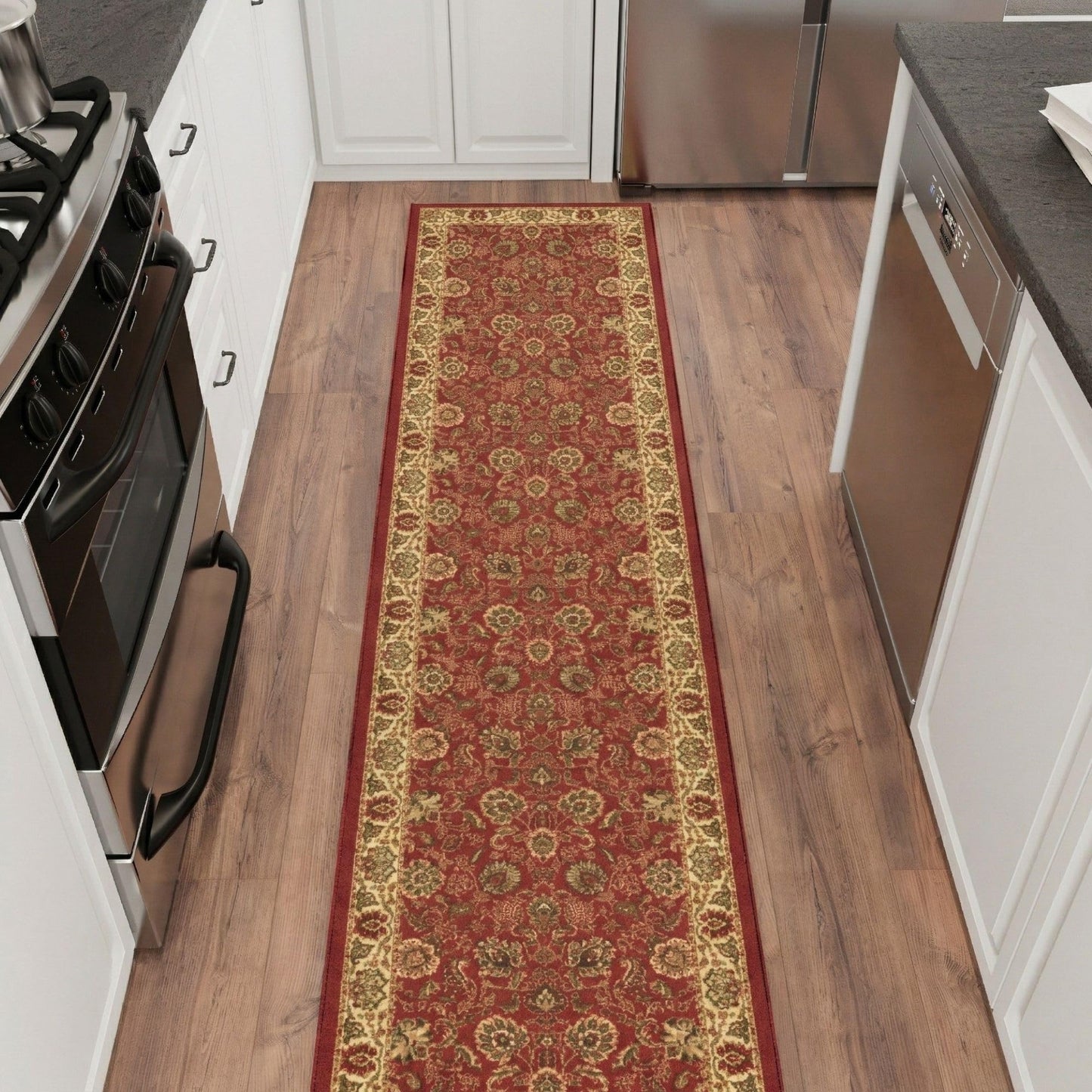Ottomanson Front Door Mat – Non Slip Indoor Entryway Rug, Low Pile Stain Resistant Floor Mat for Mudroom & High Traffic Areas, 1'10.5" x 2', Red Oriental