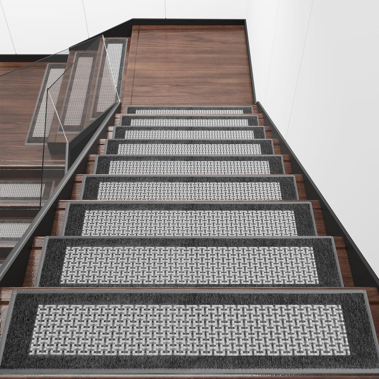 Hargiis Stair Treads for Wooden Steps Non-Slip Carpet, 7 PCS Polyester Indoor Stair Mats with Rubber Backing, No Adhesive, Safety Stair Runners for Kids, The Elderly and Pets (Grey Plaid, 30"x8")