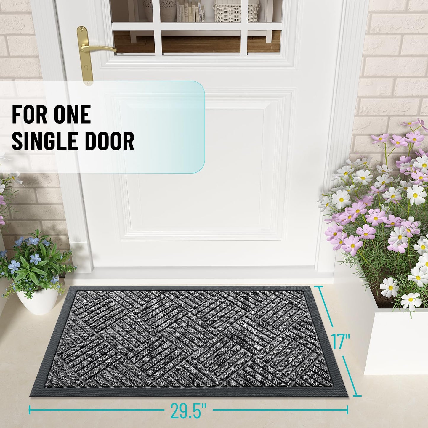 OLANLY Front Door Mat Outside Entrance 29.5x17, Absorbent, Heavy Duty Sturdy Natural Rubber Doormat Indoor Outdoor, Stain and Fade Resistant, Non-Slip Low Profile Floor Mat for Entryway, Grey Diamond