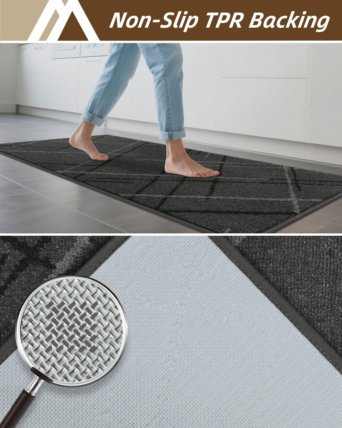 COSY HOMEER Kitchen Mats, 2 PCS Kitchen Rug Non Slip Washable, Absorbent Runner Rugs for Kitchen Floor, Polyester Kitchen Sink Rug 20"x32" + 20"x48"(Grey)
