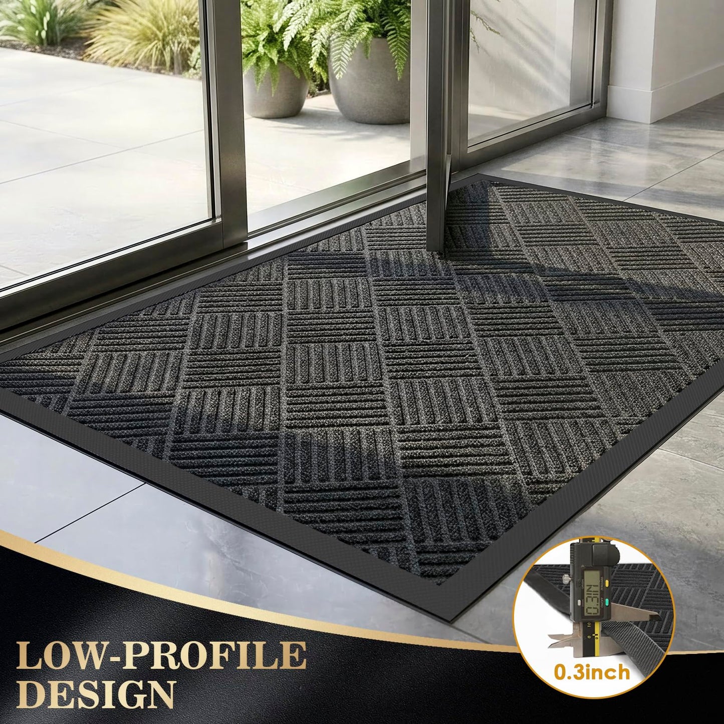 HEAUIK 3'x5' Commercial Floor Mat for Front Door Entryway,Indoor Outdoor Mats Doormat,Heavy Duty Mat for Home&High-Traffic Areas,Low Profile Large Industrial Grade Mats,Non-Slip Backing,Diamond Black