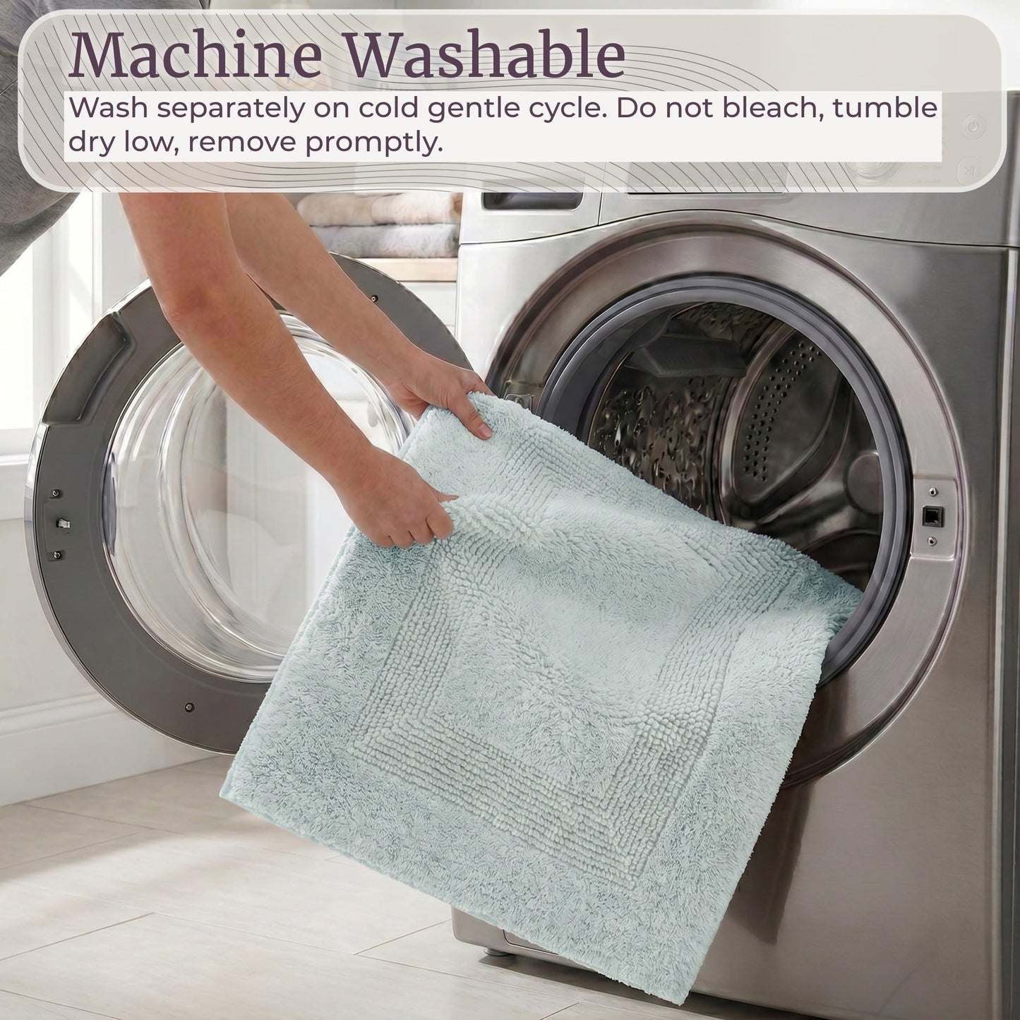 Cotton Bath Mat Set- 2 Piece 100 Percent Cotton Mats- Reversible, Soft, Absorbent and Machine Washable Bathroom Rugs By Lavish Home (Seafoam)