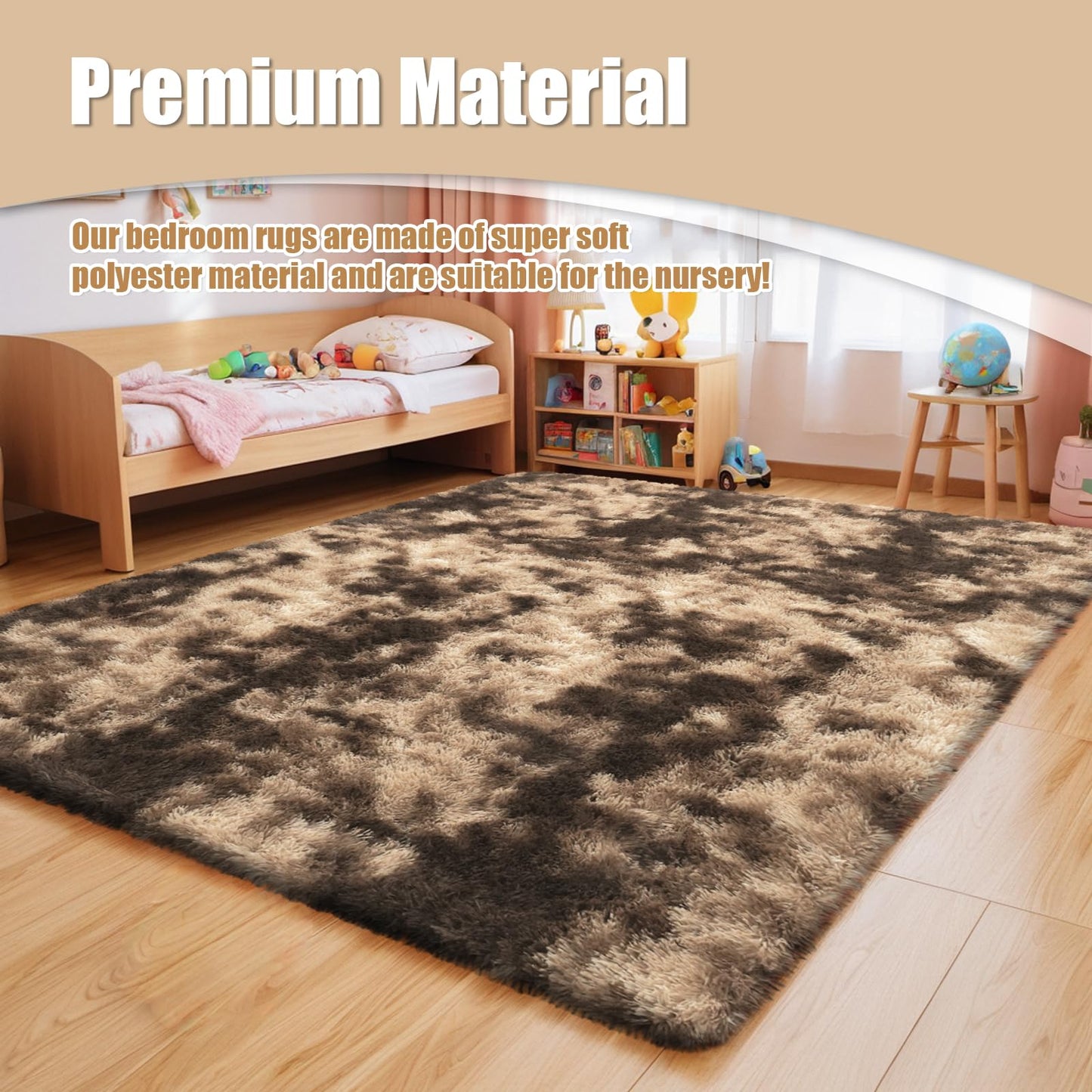 Shag Area Rug for Bedroom 5x8,Fluffy Area Rugs for Living Room,Soft Fuzzy Rug Non-Shedding Indoor Plush Carpet for Bedroom Dorm Home Decor,Tie-Dyed Coffee