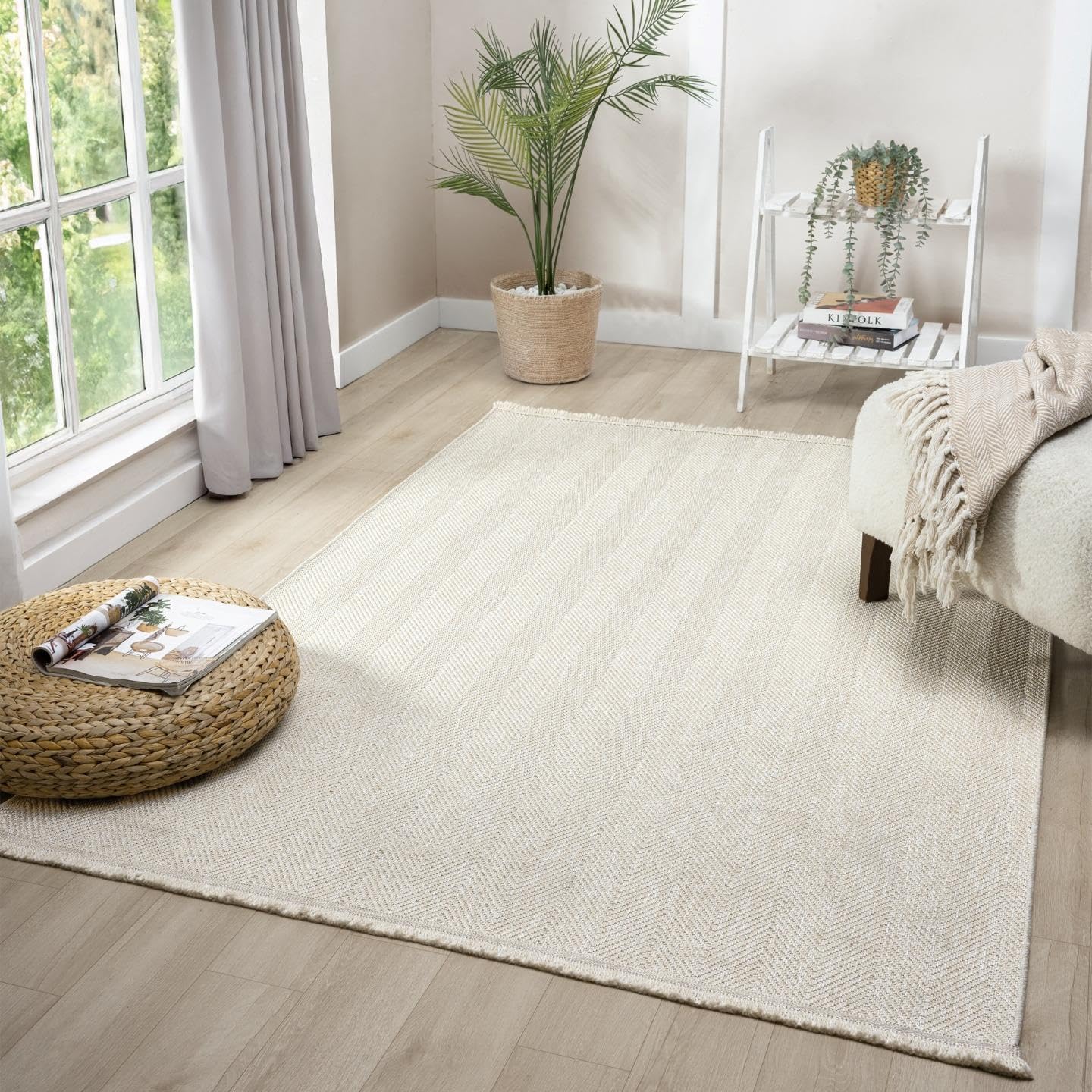 LUXE WEAVERS Modern Zig Zag Area Rug, Neutral Carpet, Cream 5x7