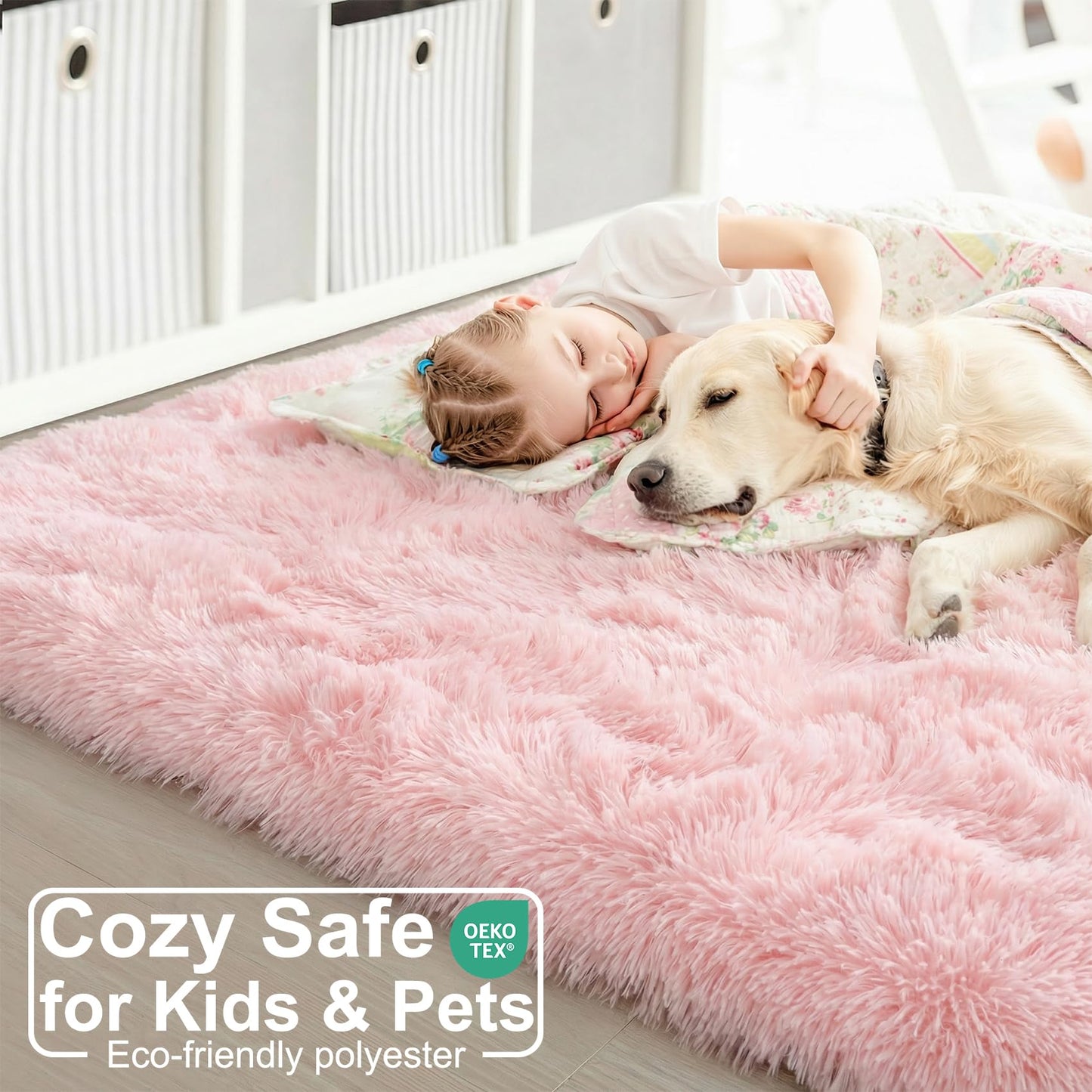 Light Pink Area Rugs for Bedroom Girls, Living Room Decor, Fluffy Fuzzy Plush Shag Rug 4x6 for Kids Room, Soft Cute Aesthetic Floor Fur Carpet for Baby, Toddler, Teen, Nursery, Preppy Dorm, Playroom