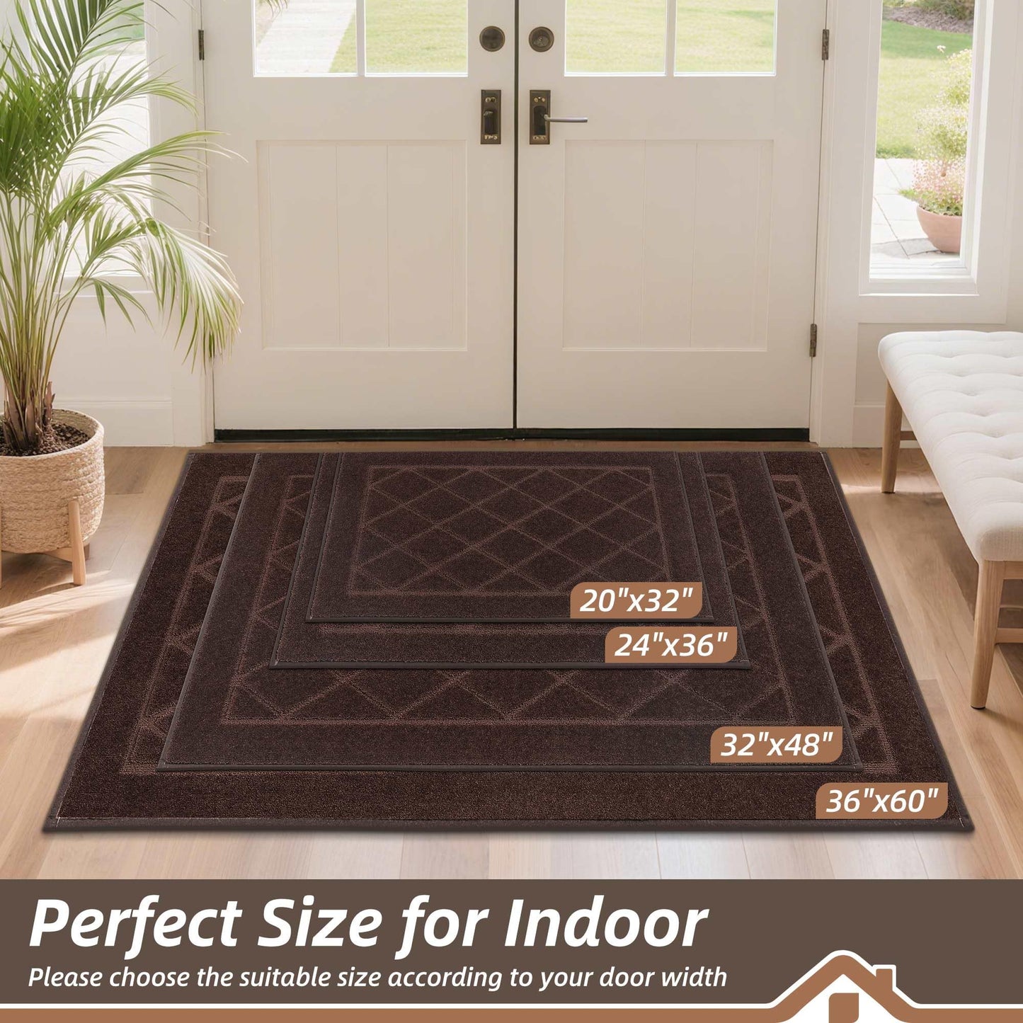 BEQHAUSE Dirt Trapper Door Mat 24" x 36", Doormat Non-Slip Entryway Rugs Washable, Dog Door Mat Stain Resistant and Absorbent Welcome Floor Mat for Front Back Door, Mud Wet Shoes & Paws, Brown
