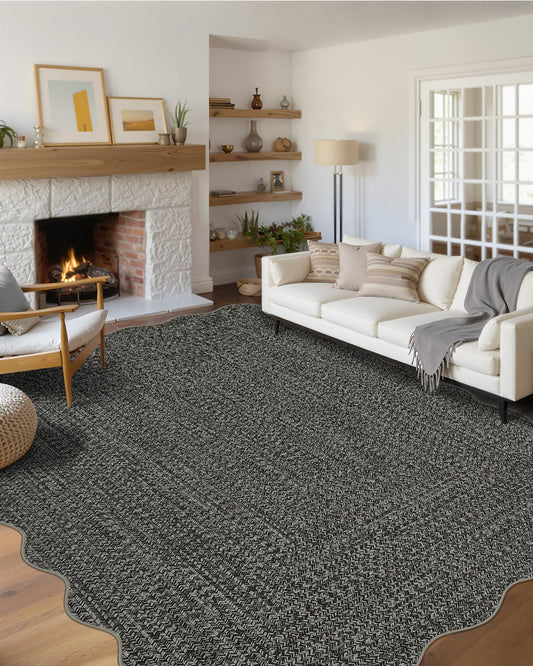 GAOMON Area Rug 4x6 Entryway Rugs Washable Rug Modern Braided Print Rugs for Living Room Non-Slip Non-Shedding Aesthetic Bedroom Carpet Farmhouse Home Office Foldable Thin Floor Mat Scalloped Grey