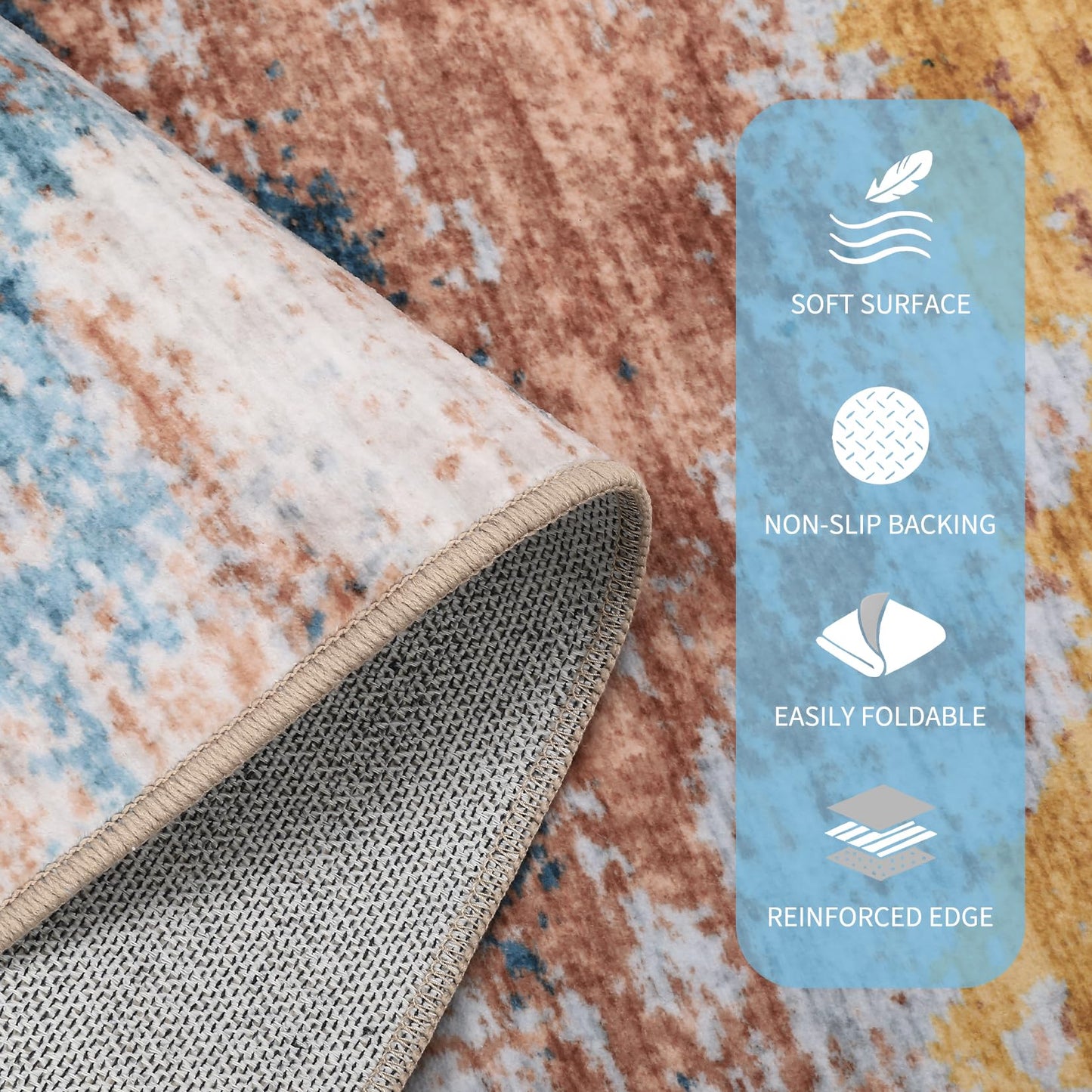 GarveeHome Washable Modern Area Rugs 5x7 Non-Shedding Contemporary Floor Mat, Abstract Low Pile Accent Carpet with Non-Slip Backing, Colorful Throw Rug for Bedroom, Living Room, Yellow