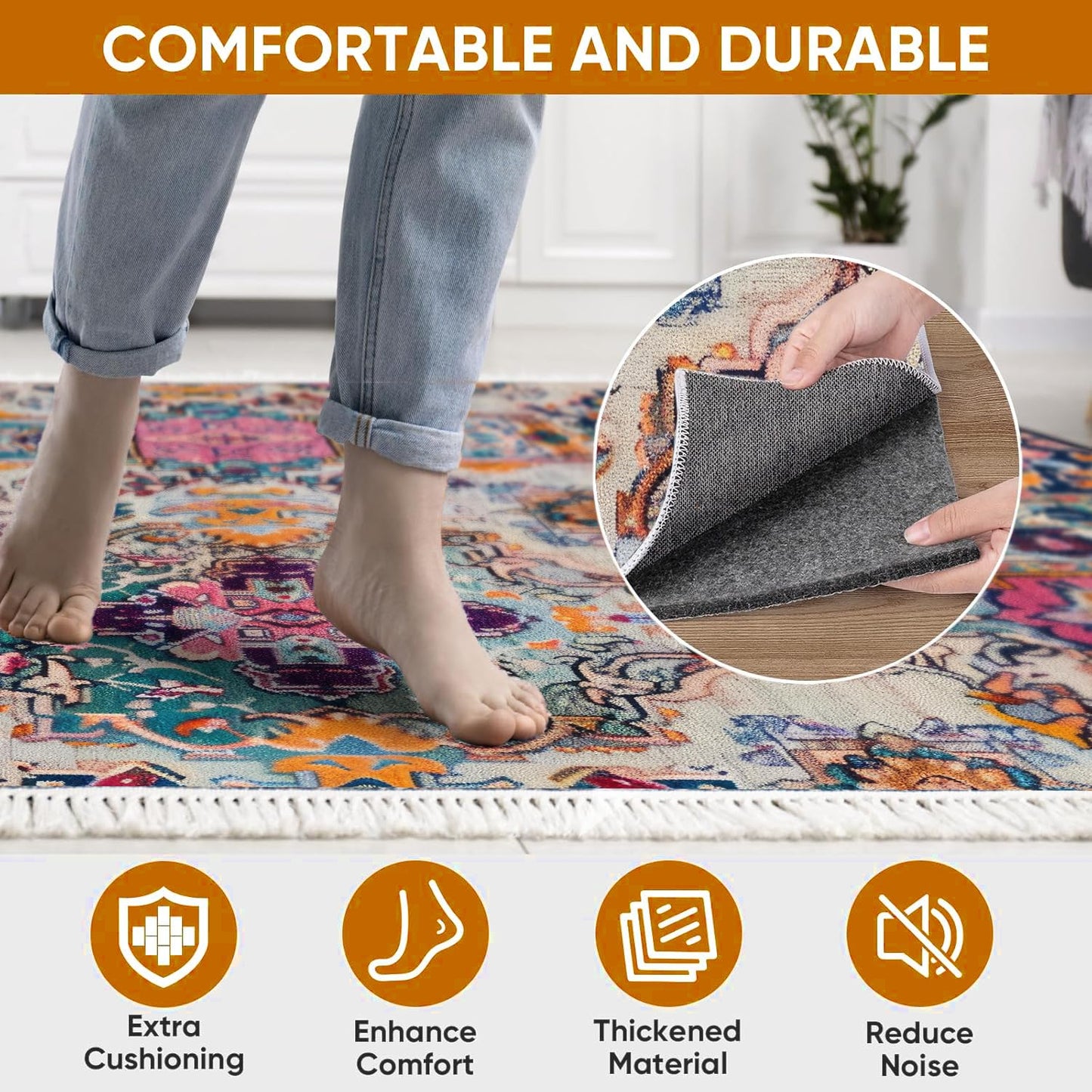 8x10 FT Non Slip Rug Pad Waterproof Cushioned Felt Rug Pad for Hardwood Floors 1/8” Thick Soft Carpet Pad with Natural Rubber Backing, Secure Grip & Floors Protection