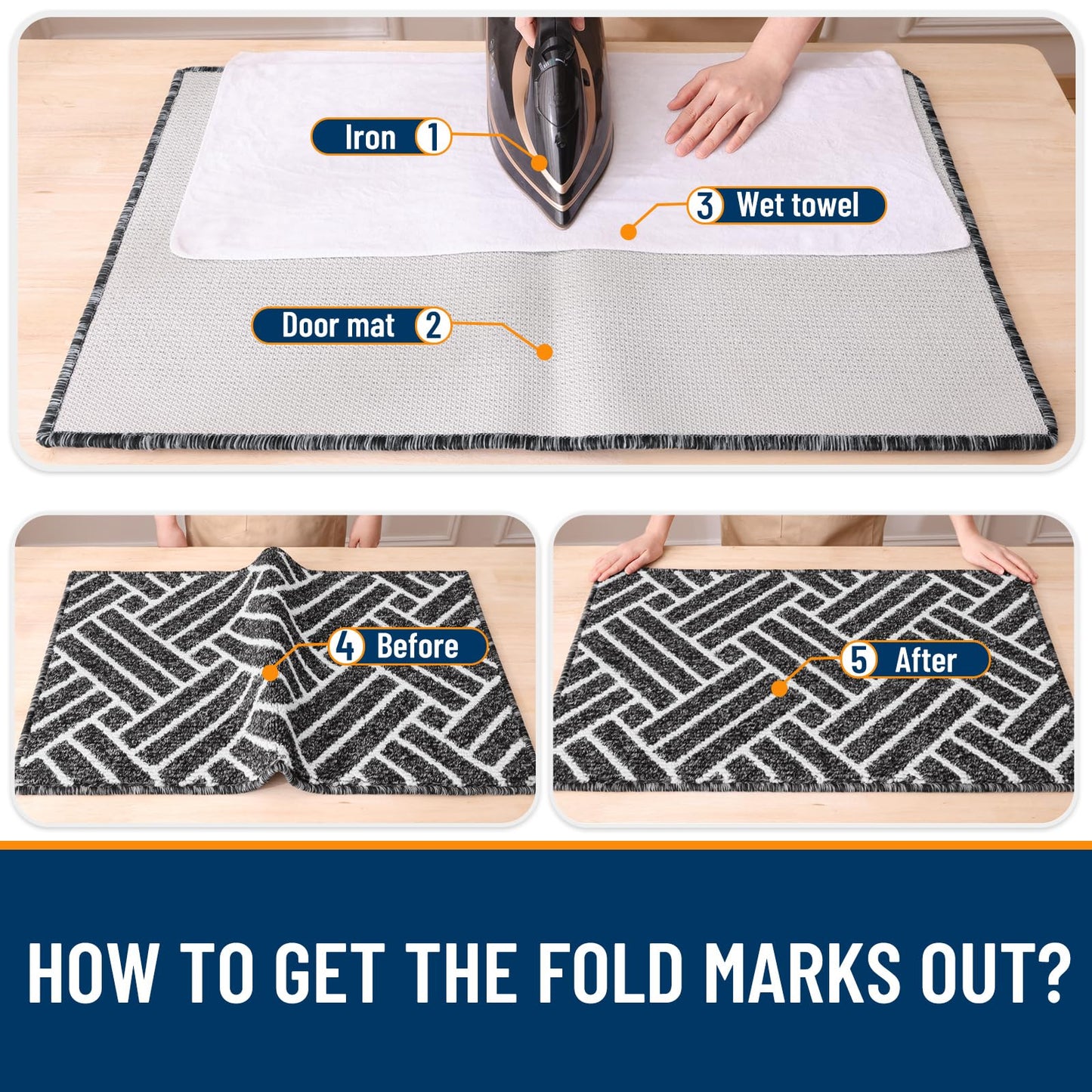 OLANLY Large Indoor Door Mat, 59x35 Inch, Dirt Resistant and Absorbent, Non-Slip Rubber Backing Floor Mats, Easy Clean Low-Profile Doormat for Entryway, Front Door, and Inside Entrance, Black
