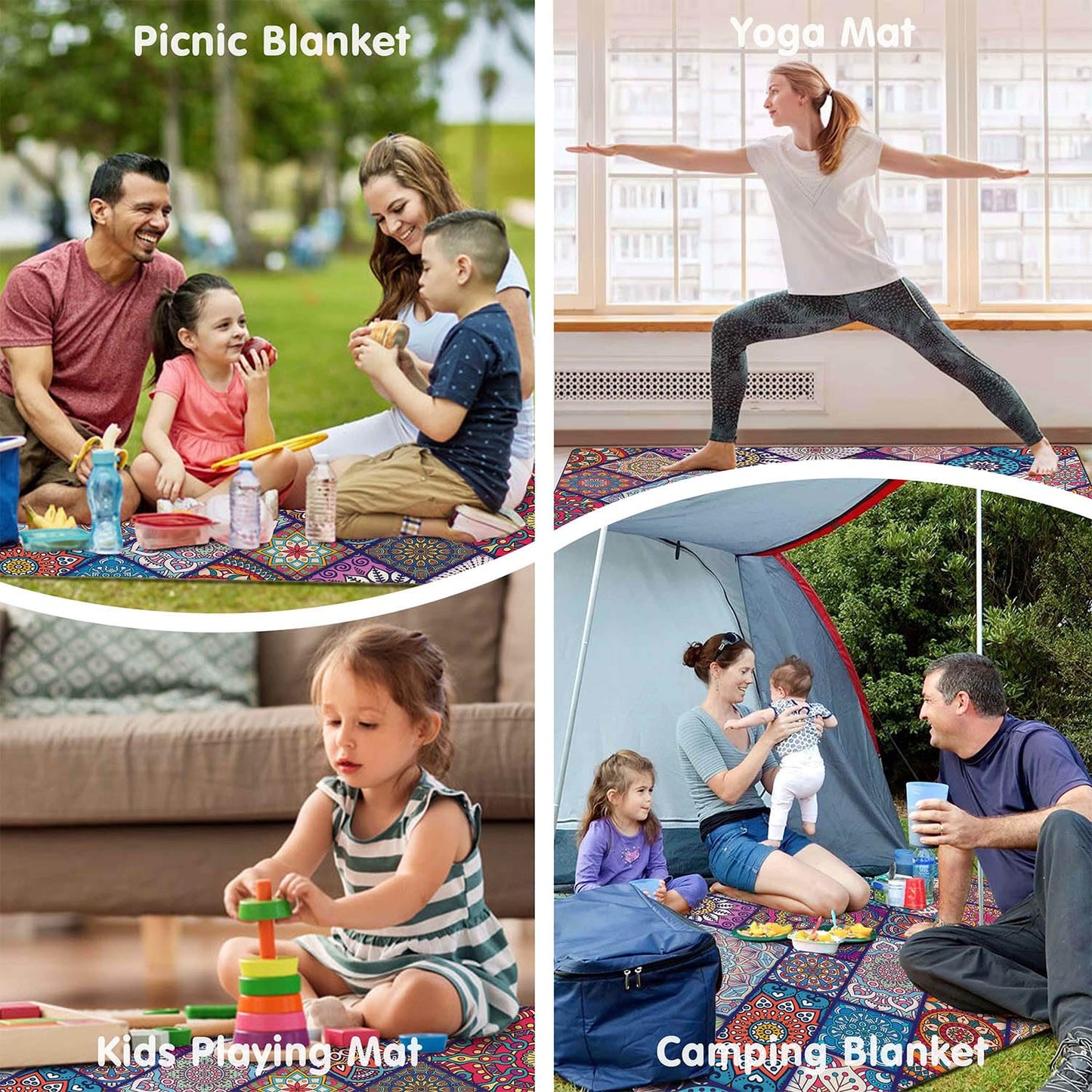 Fefede Waterproof Picnic Blankets Foldable & Portable 60''x80'' Boho Picnic Mat for Outdoors, Large Washable Picnic Blanket for Travel Camping Beach, Park Grass Picnic Blanket Accessories for Adults