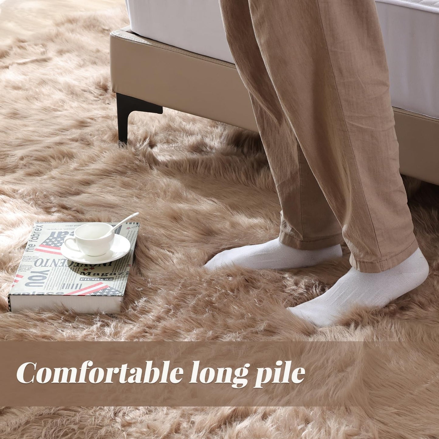 ORINOVA Beige Shag Faux Sheepskin Washable 4X6 Fur Rug for Living Room Bedroom Fluffy Furry Area Rug Rectangle Nursery Decor Rug