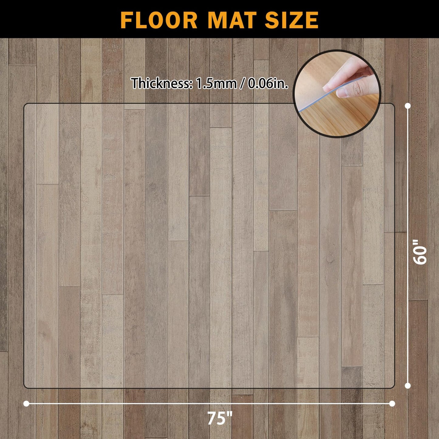 QQpony Office Chair Mat for Hard Floors, 60"x75" Large Chair Mat for Hardwood Floor, Waterproof Area Mat for Living Room, Hard Floor Protector Computer Desk Rug for Home Office (Clear)