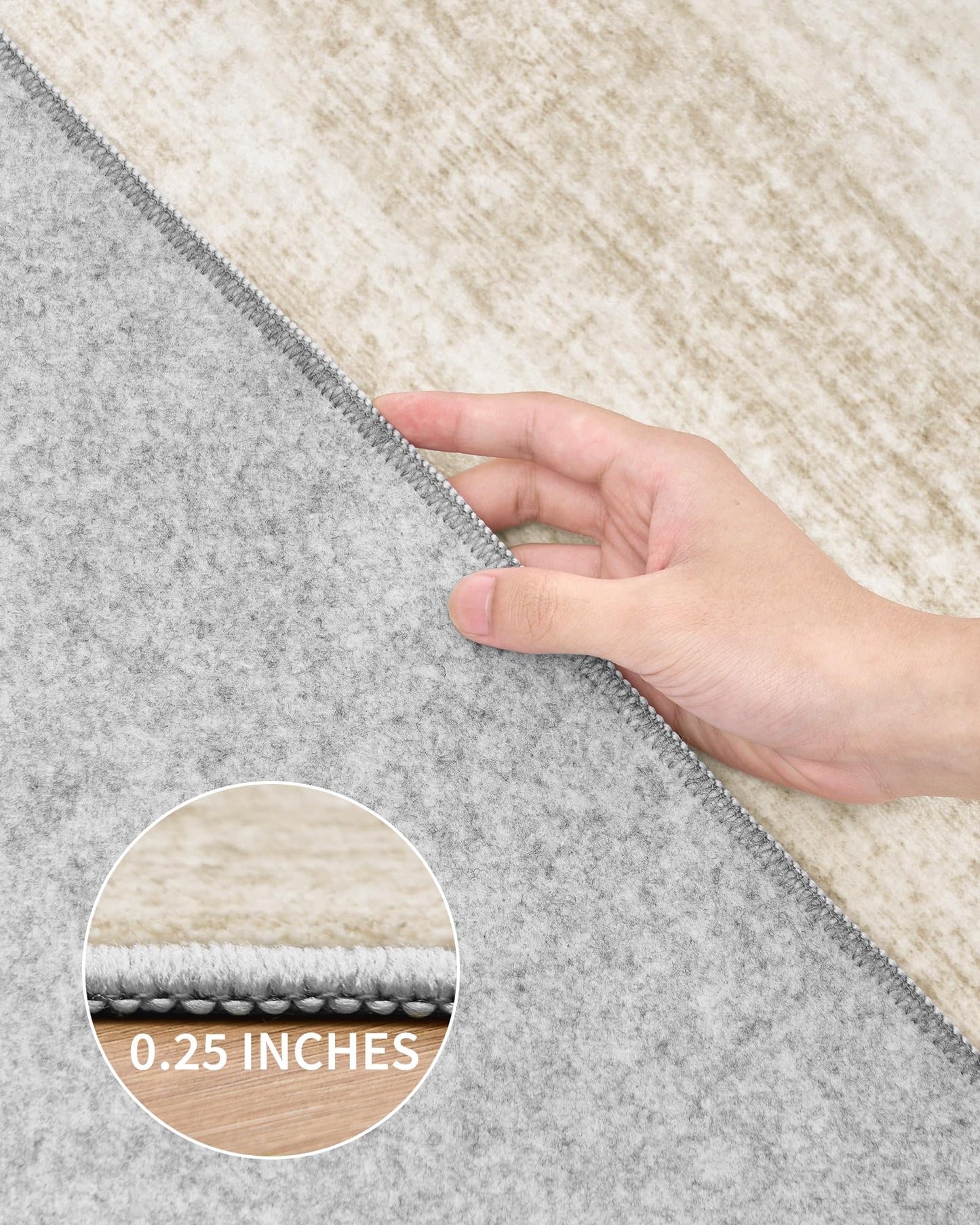Art&Tuft Runner Rug Non-Slip - 2x12 Runner Rugs for Hallways, Washable Rugs Runners, Low-Pile, Soft Distressed Carpet Hallway Runner for Bedroom Bathroom Kitchen Laundry Living Room, Beige