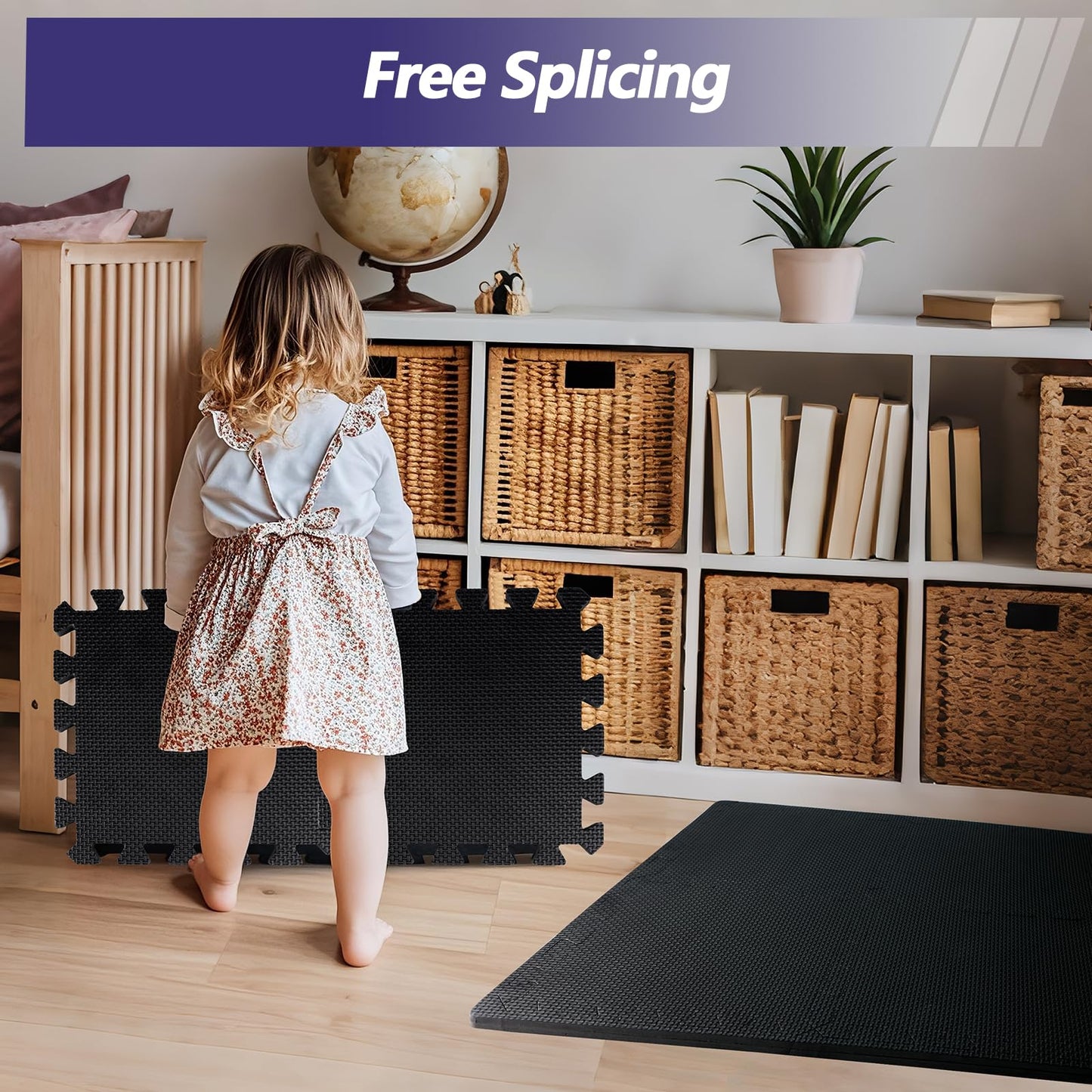 MAXTBEE 1/2 inch Thickened Interlocking Foam Floor Mats (24 Sq Ft), 6 Tiles 24X24in High Density EVA Foam Gym Flooring for Home Gym, Weightlifting, Kids Play Area, Non-slip, Free Splicing.