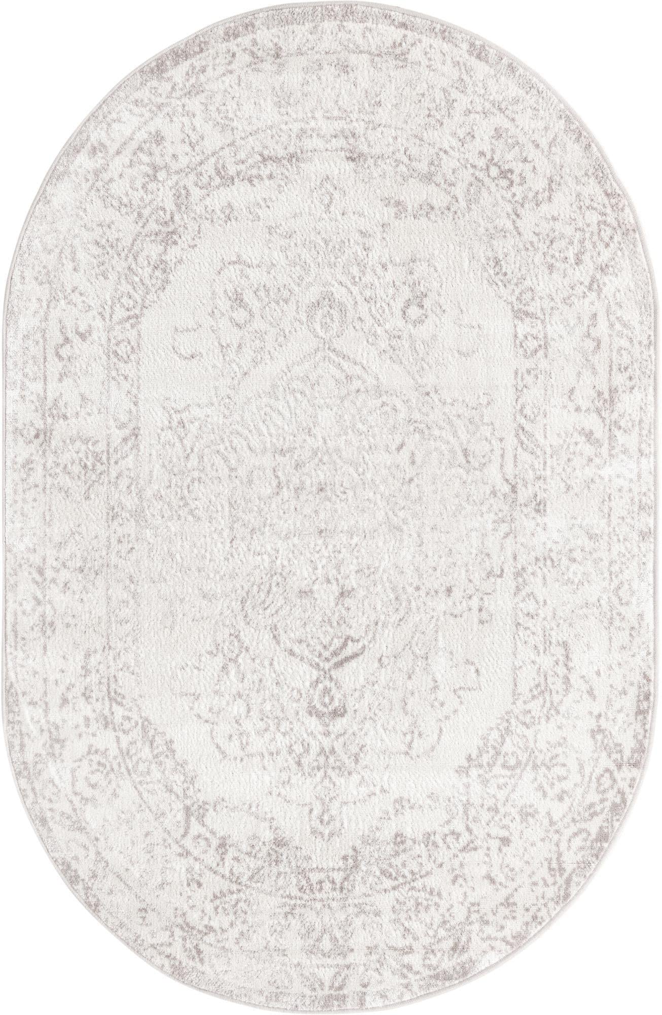 Unique Loom Oxford Collection Area Rug - Bodleian (4' 1" x 6' 1" Oval, Ivory/ Gray)