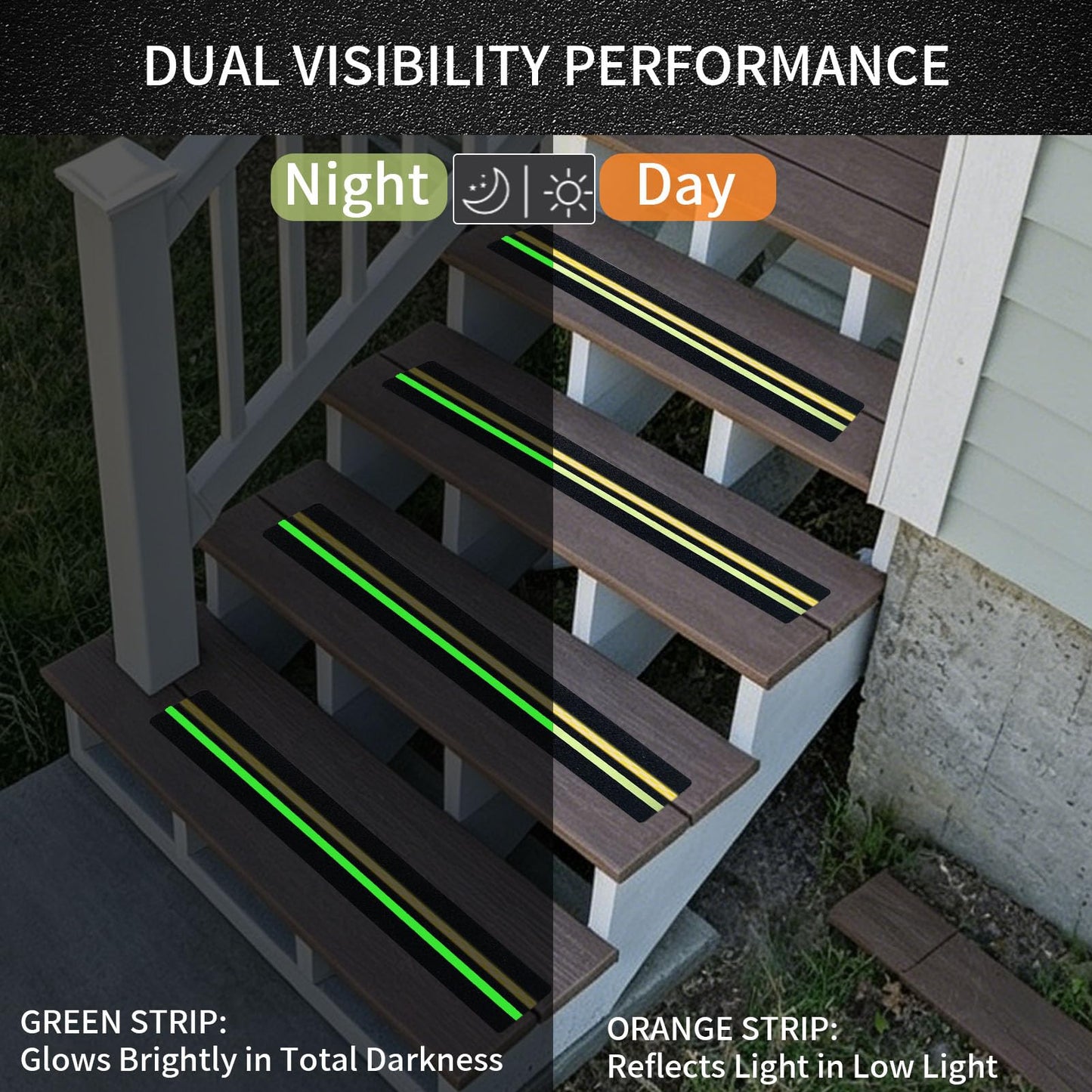 TOTAT 15 Pack Glow in the Dark & Reflective Non Slip Grip Strips, 4" x 30" Precut Anti Slip Tape for Stairs, Heavy Duty Waterproof Safety Treads Strips for Outdoor/Indoor Steps, Decks & Garages