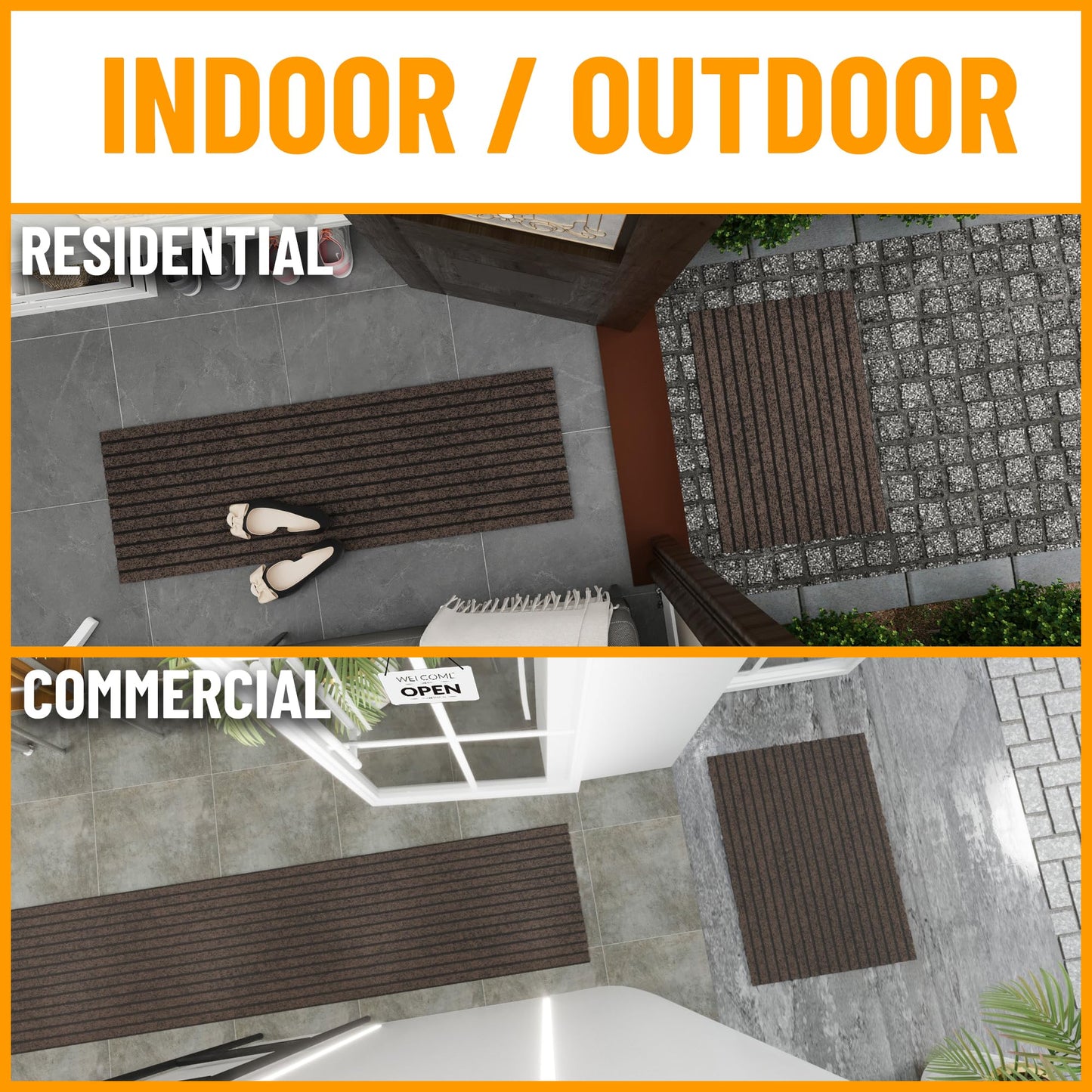 Ottomanson 2'7" x 5' Mud Mat Area Rug Scraper Carpet - Non-Slip, Dirt Trapping for Indoor & Outdoor Use - Ideal for Entryway, Garage, Kitchen, Patio & High-Traffic Areas, Brown