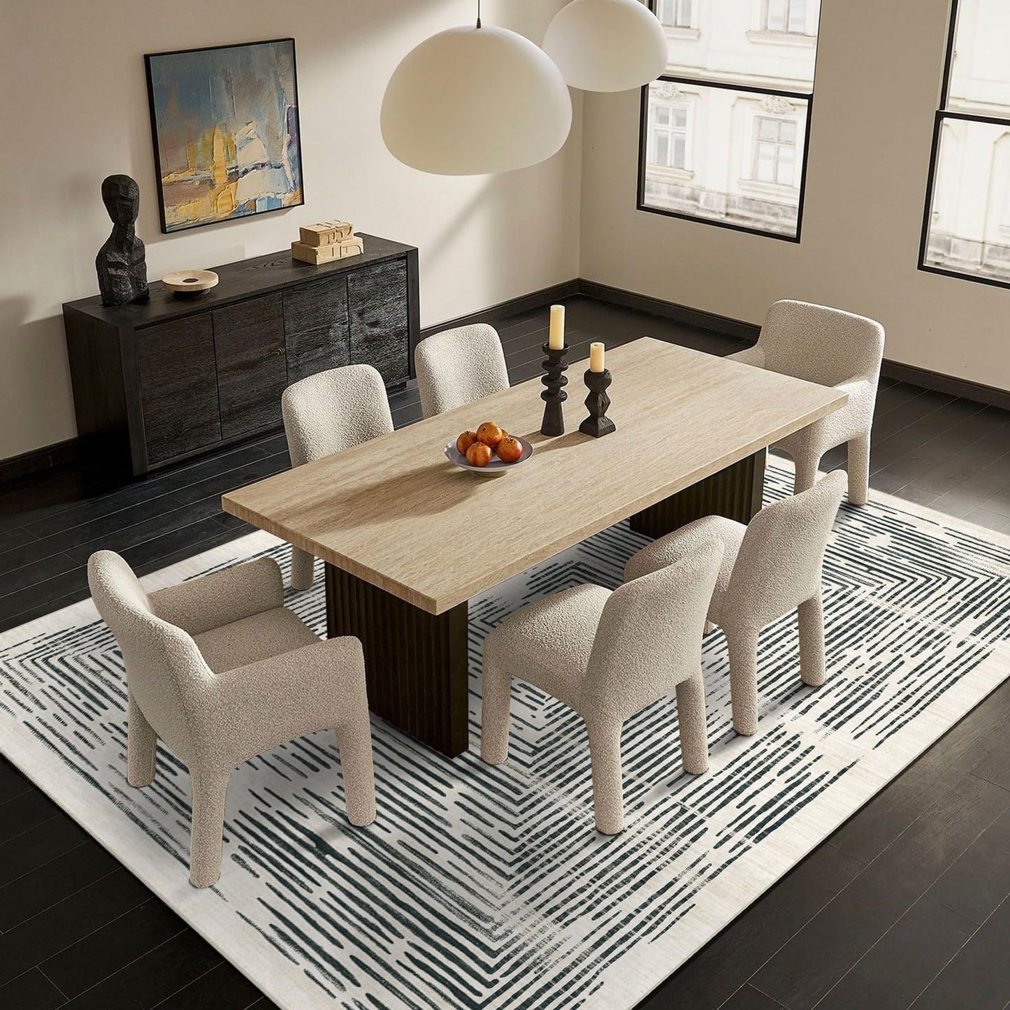 BLISSA 6x9 Area Rugs for Bedroom, Soft Washable Black White Lines Modern Abstract Throw Rug Non-Slip Striped Minimalist Floor Carpet for Living Room Dining Room Office Nursery Classroom Home Decor