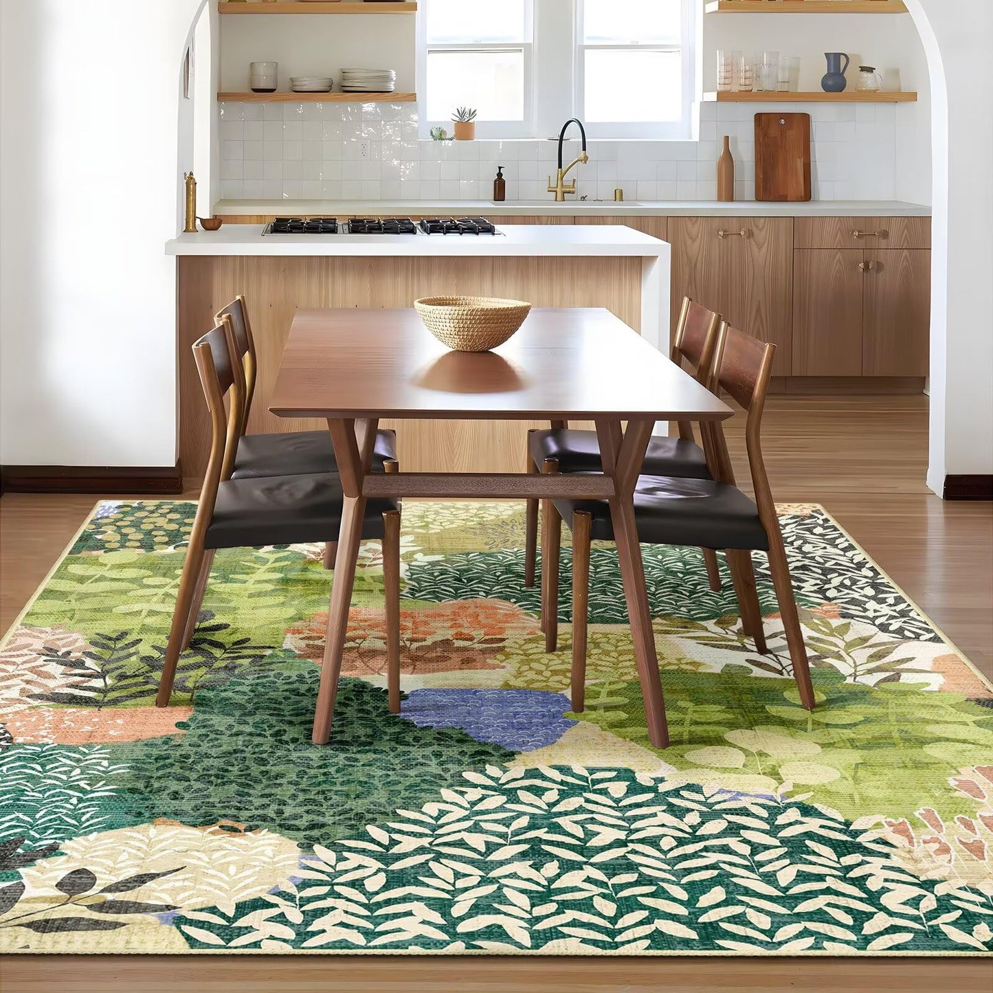 DEXDE Washable Area Rugs 5x7 Tropical Non-Slip Abstract Leaf Floral Boho Soft Rug for Living Room Bedroom Botanical Large Carpet for Entryway Kids Playroom Office,Green