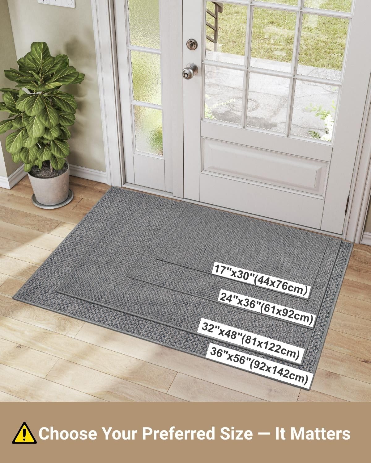 HearthCraft Ultra Thin Indoor Door Mat 17"x30", Low Profile Door Mat Indoor Entrance, Non-Slip Rubber Backing Inside Doormat for Front Door, Patio & Porch, Gray