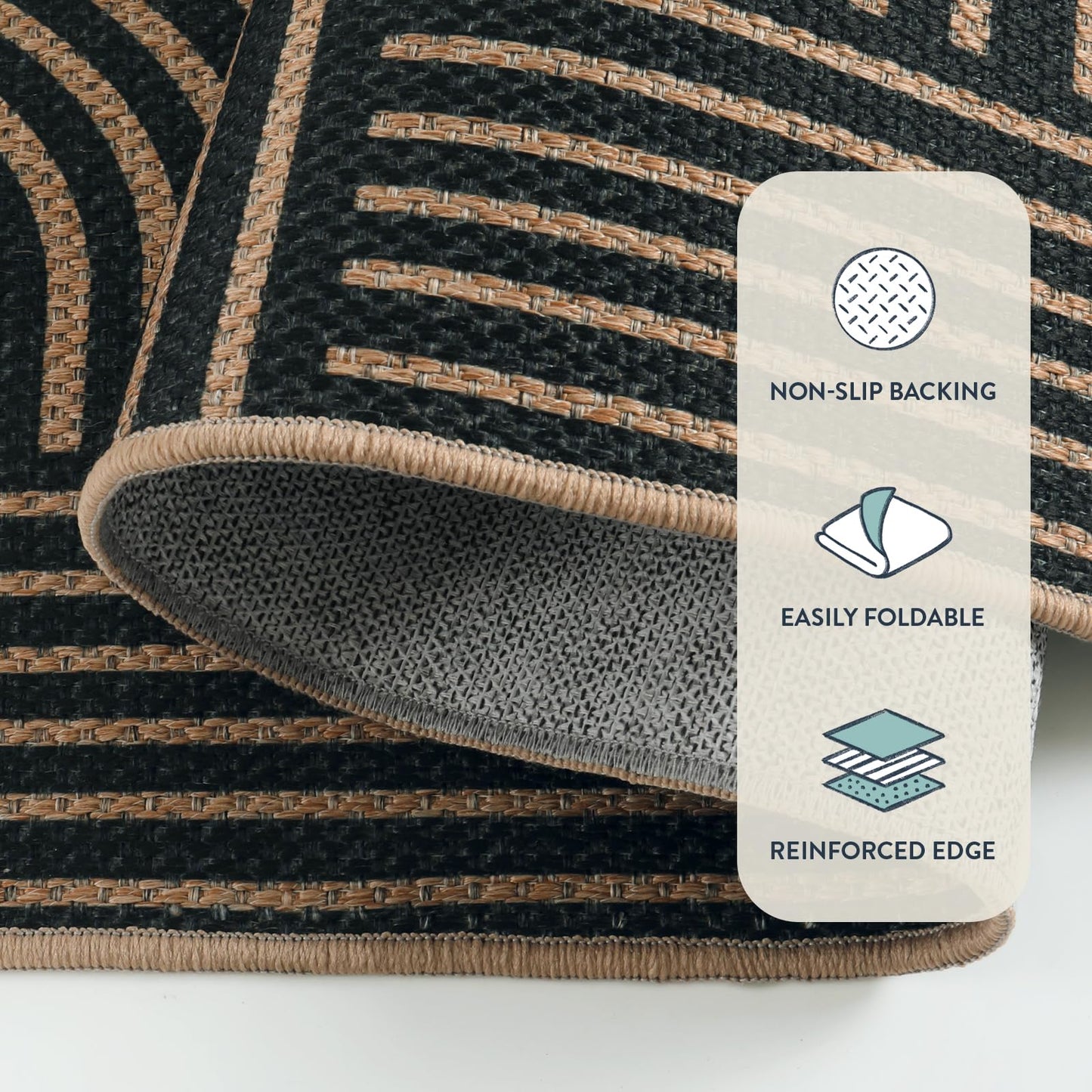 Lahome Enfys Modern Geometric Outdoor Easy Jute Rug, 3x5 Indoor Outdoor Rugs for Entryway Black Living Room Carpet, Farmhouse Washable Non Slip Carpet for Patio Courtyard Bedroom