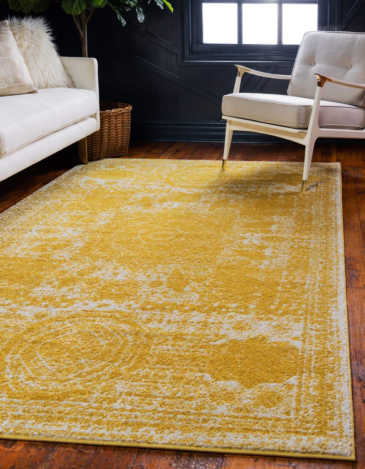 Unique Loom Bromley Collection Area Rug - Wells (8' x 11' Rectangle, Yellow/ Ivory)