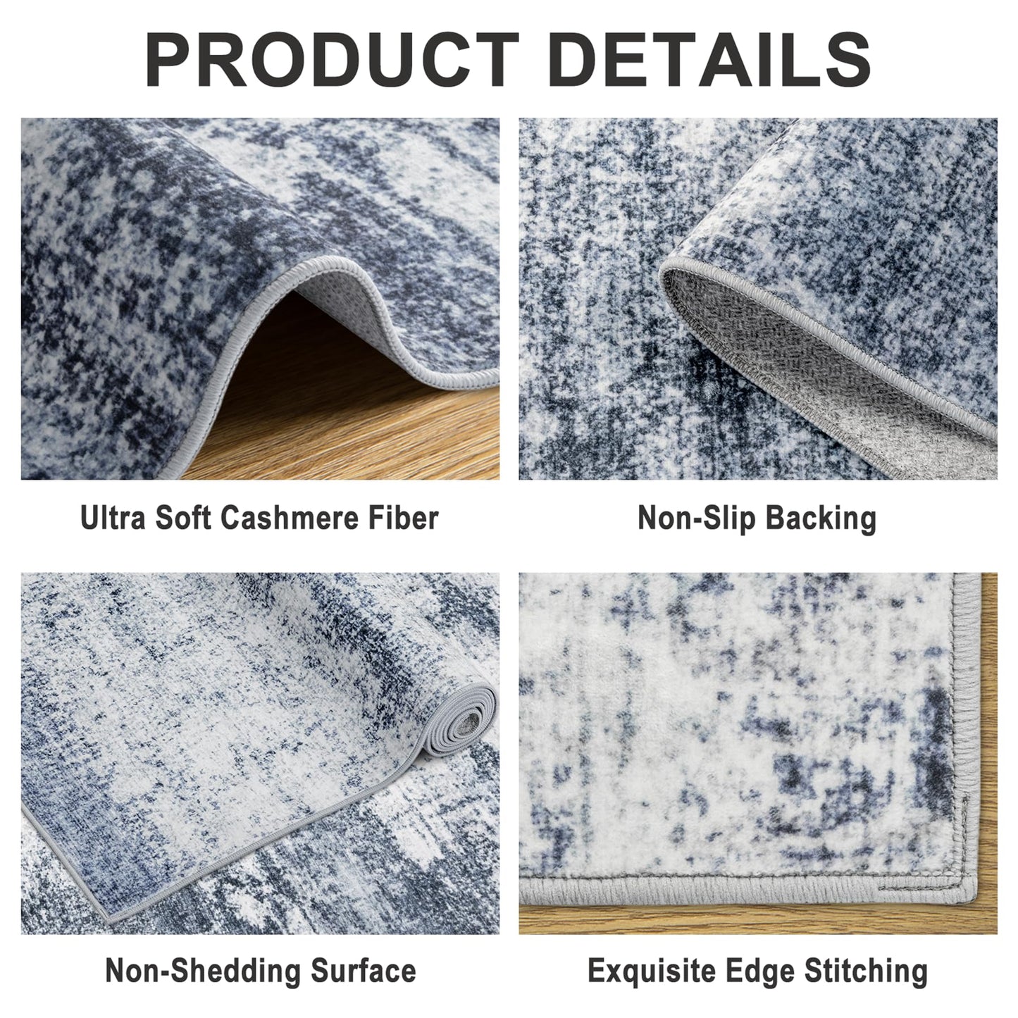 8x10 Area Rugs for Living Room - Washable Rug Modern Abstract Soft Large Neutral Non-Slip Carpet Indoor Floor Thin Carpets for Bedroom Dining Room Farmhouse Nursery Home Office Grey Blue