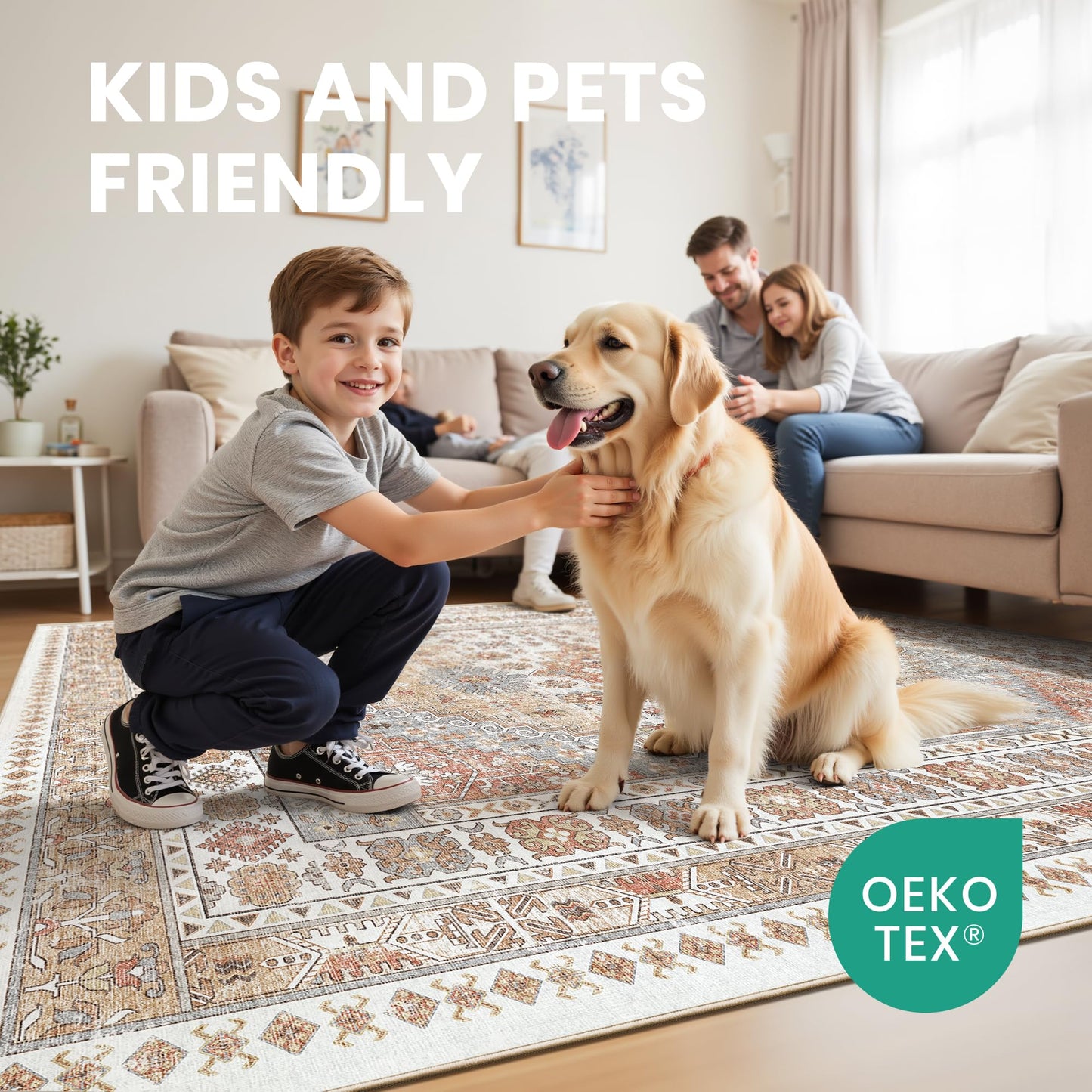 zesthome 10x14 Area Rugs,Stain Resistant Washable Rug,Ultra-Thin Rugs for Living Room,Bedroom,Non-Slip Backing Home Decor Large Area Rug (Orange,10'x14')
