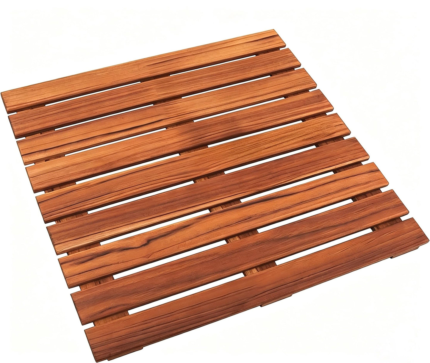 VaeFae Teak Shower Mat, Non-Slip Bath Mat, Luxury Spa Mat, Wooden Mat for Bathtub, 20 x 20 in