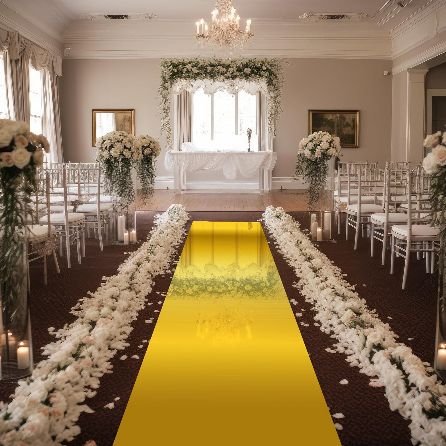 Tinideya 3.3 x 98.4 ft Mirror Rug Aisle Runner for Wedding Ceremony Double Sided Reflective Carpet Aisle Runner Walkway Rug Roll for Outdoor Birthday Graduation Party Decor(Gold)